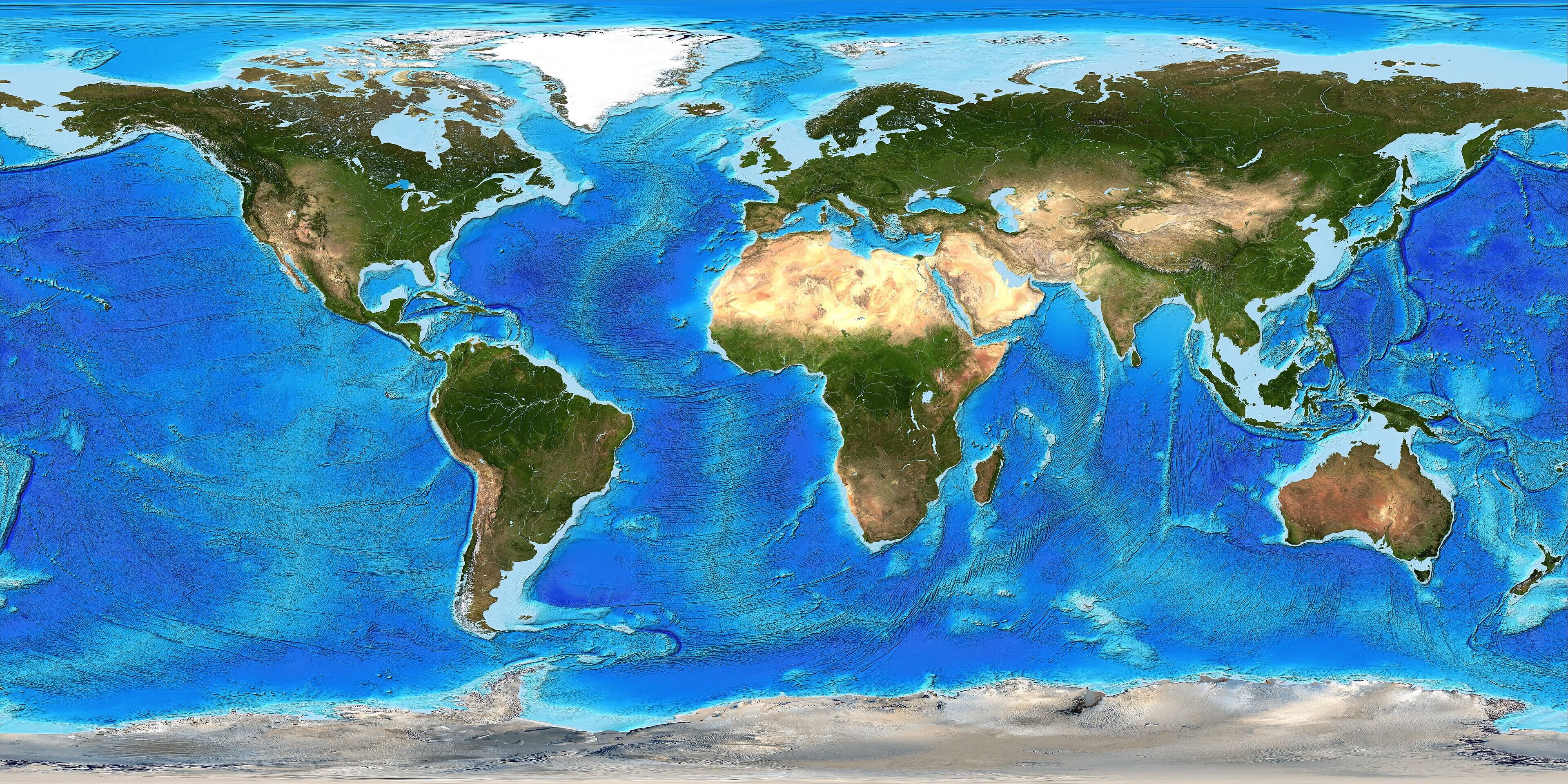 World Satellite blank topographic map