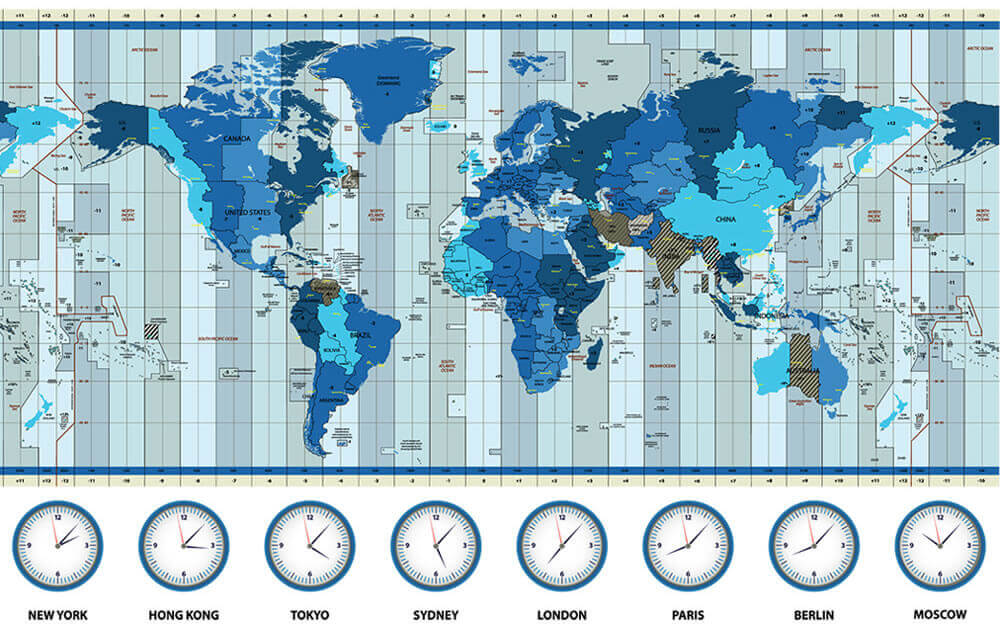 Europe time zone map in the World