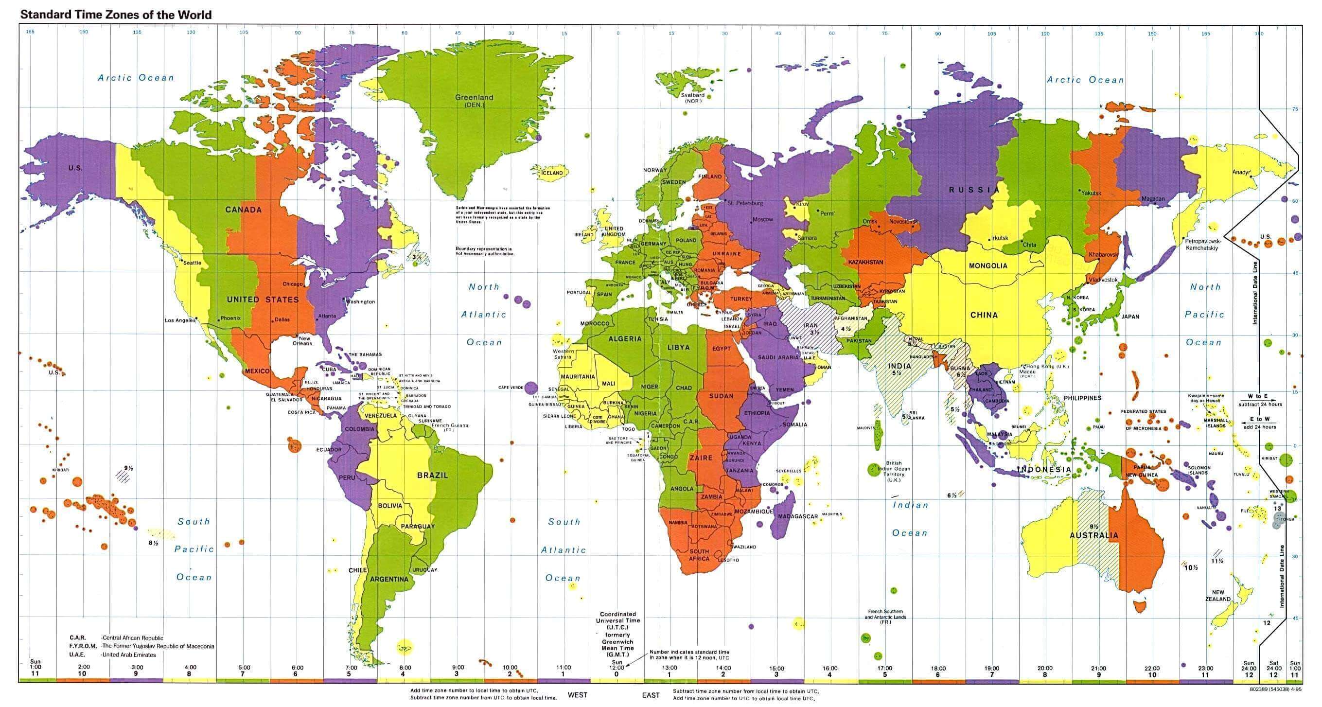 Standard time zones map of the World and the United States