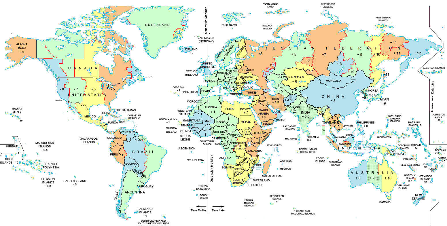World and UK time zones map