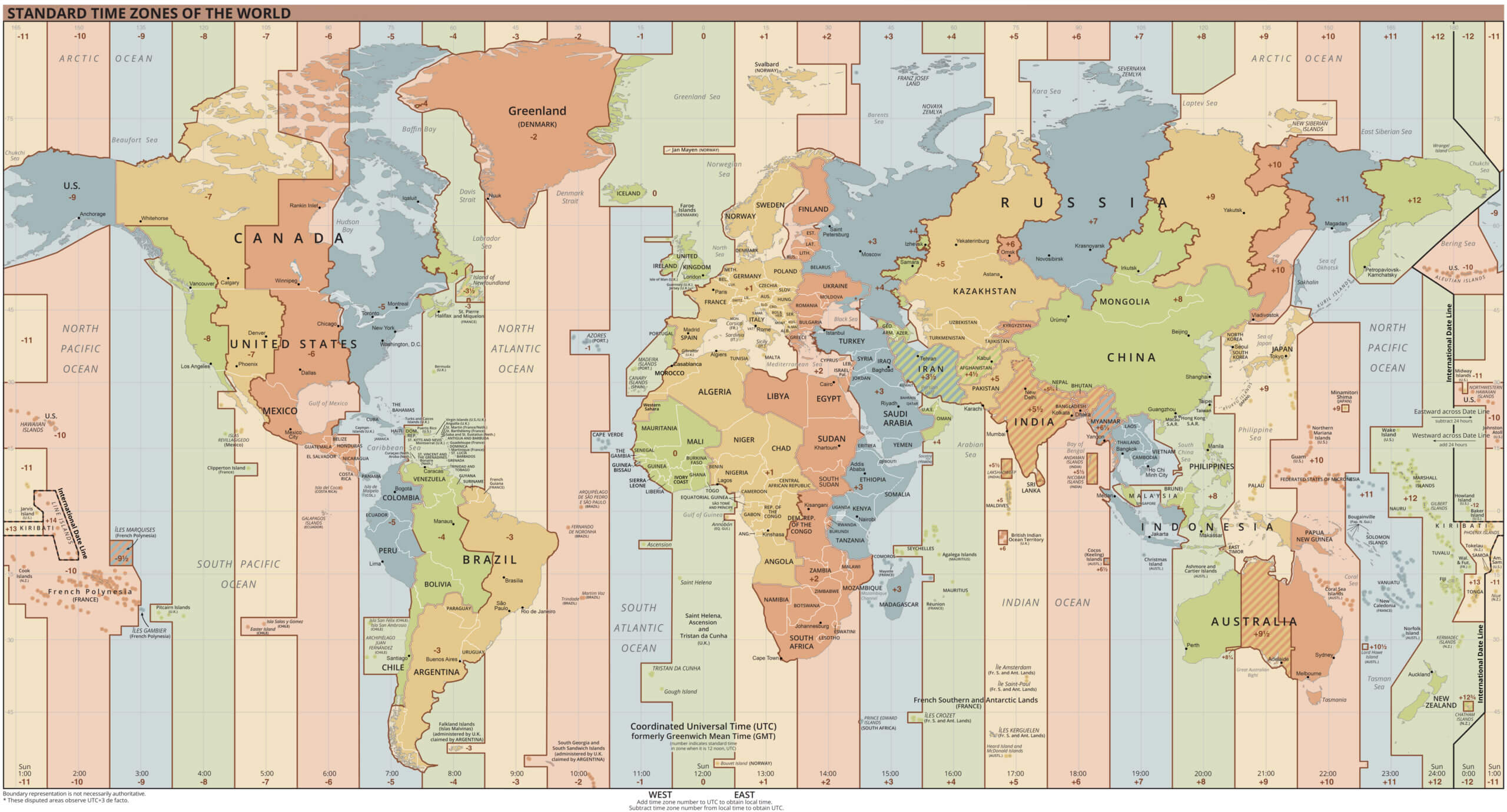 World continents time zones map