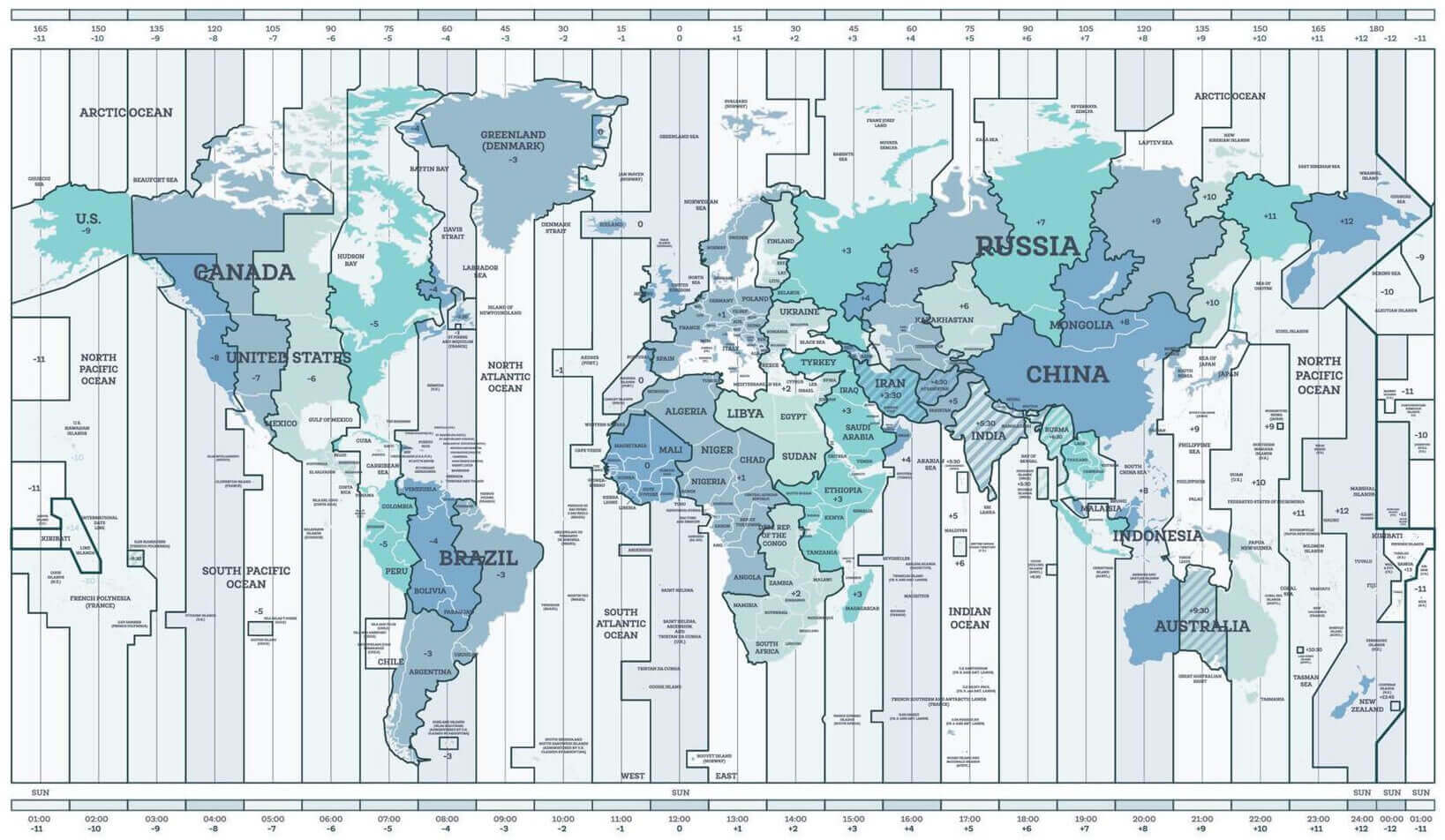 World time zone map with UK