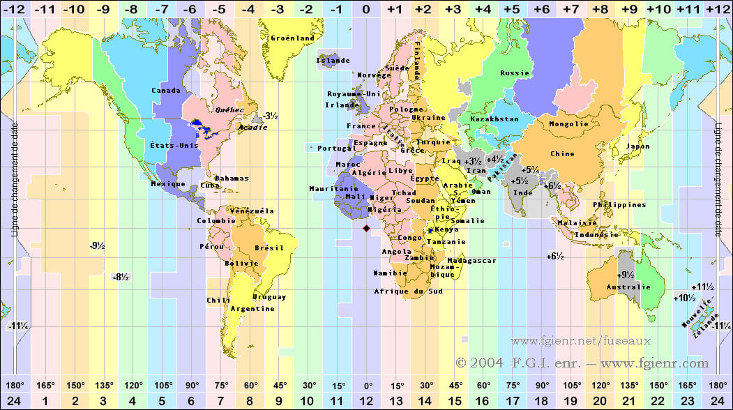 World time zones map with continents