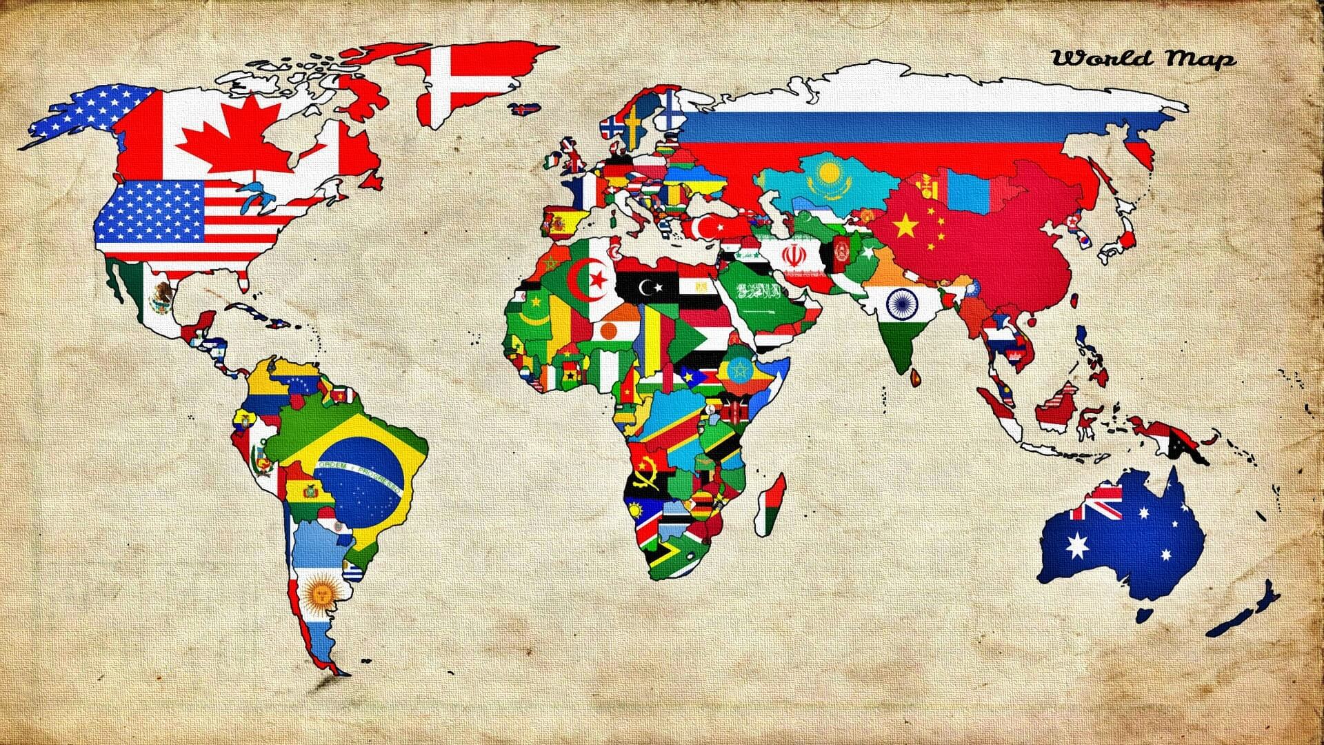 Map of the World countries flag