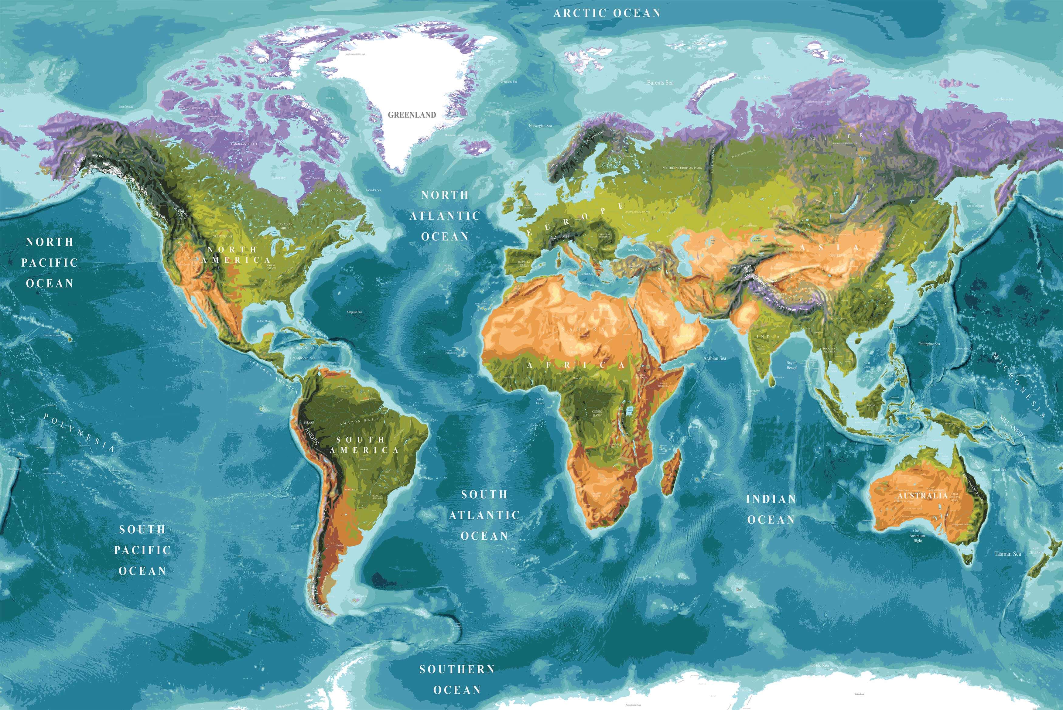 World wallpaper map with elevation