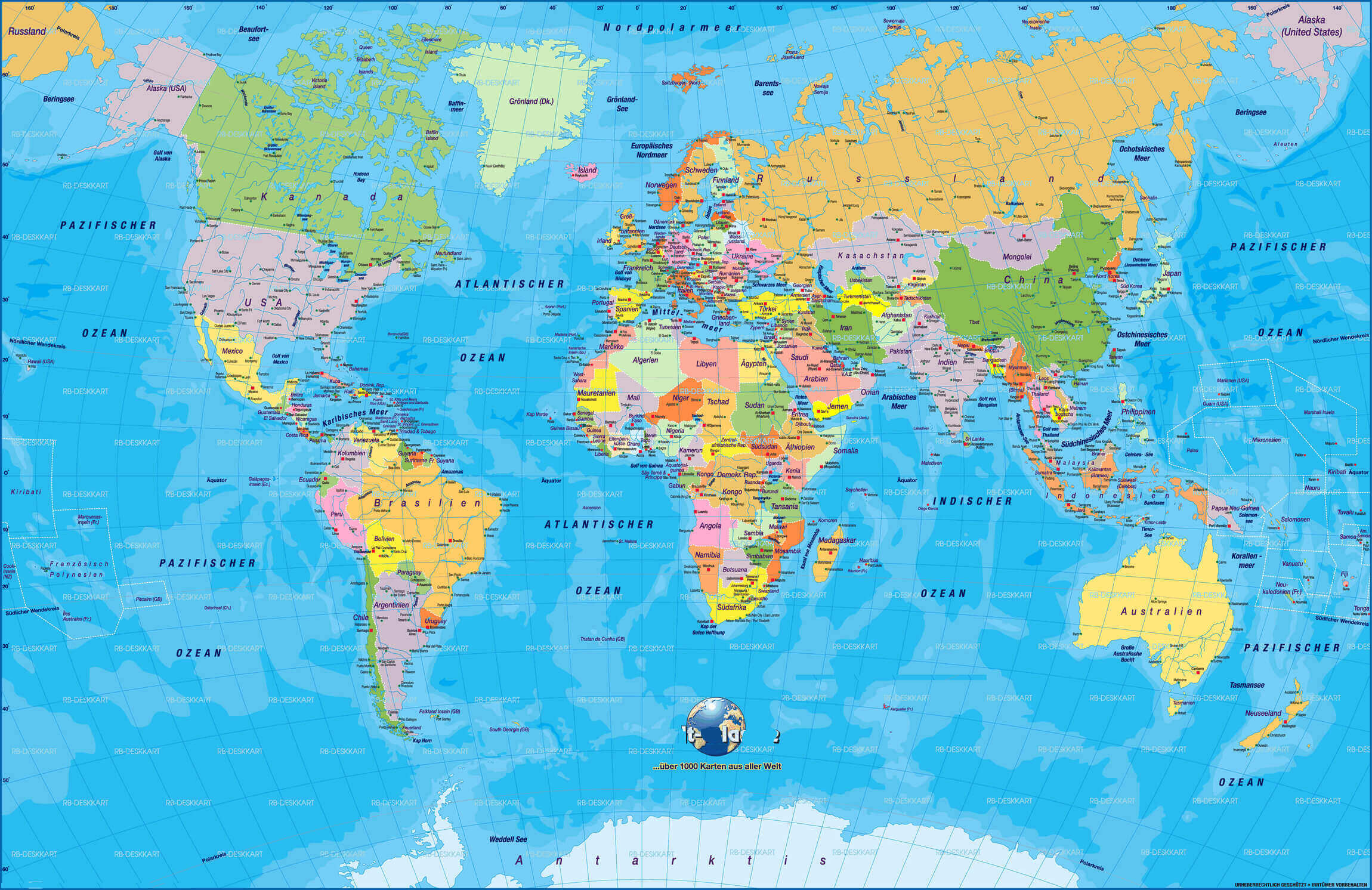 World political map in German