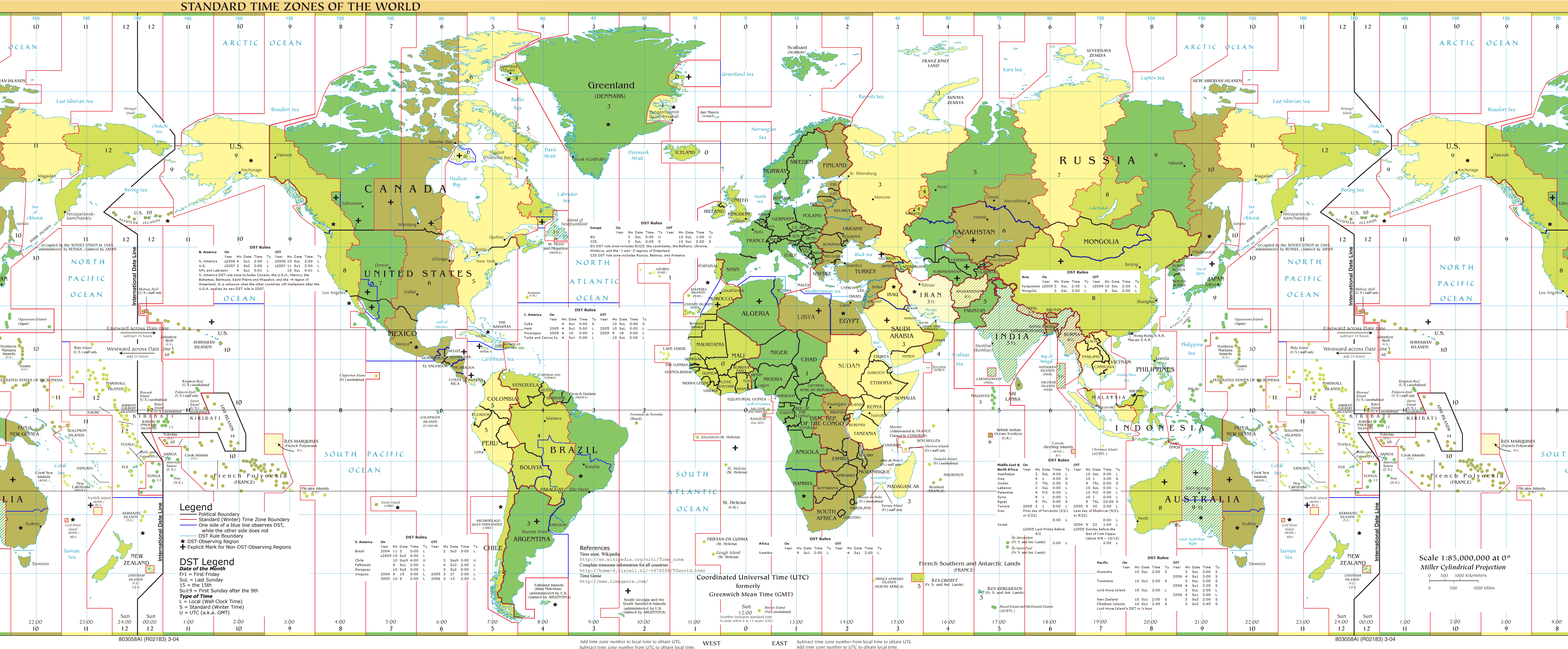World Standard Time Zones Map