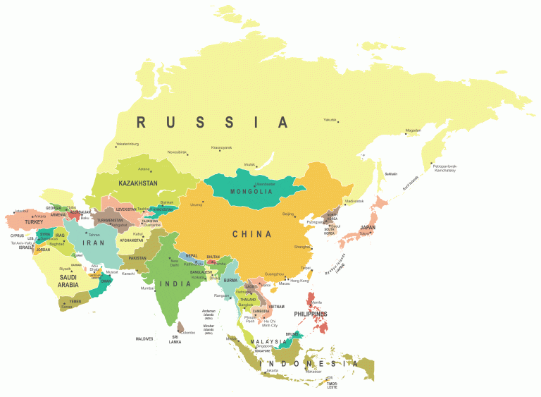 Asia Map with National Borders