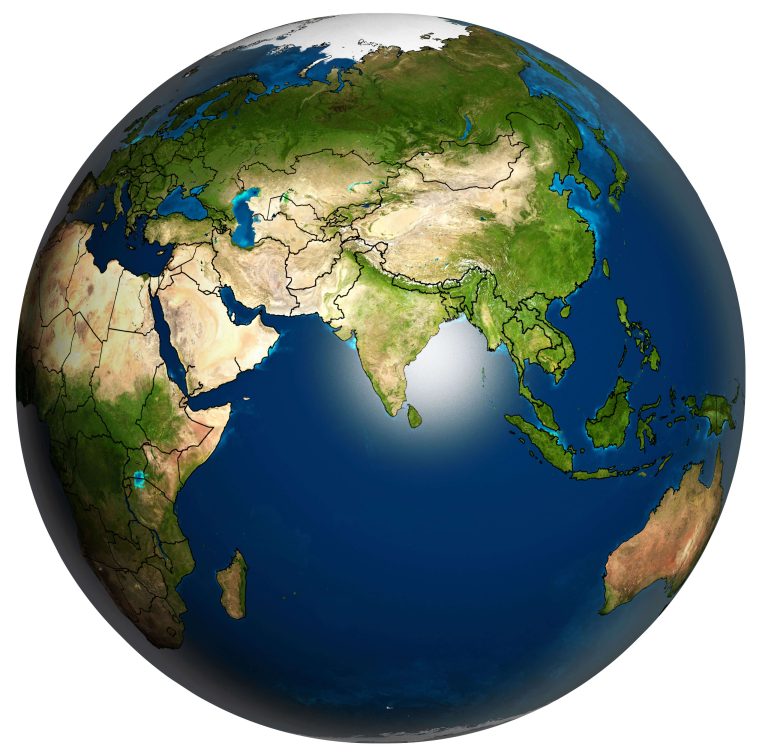 Earth Asia country boundaries map