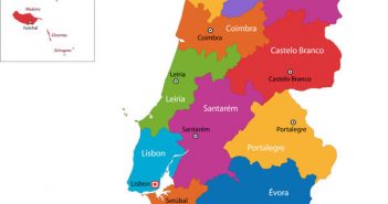 Colorful Portugal Regions Map with Cities