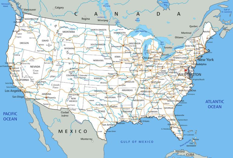 US cities rivers roads map