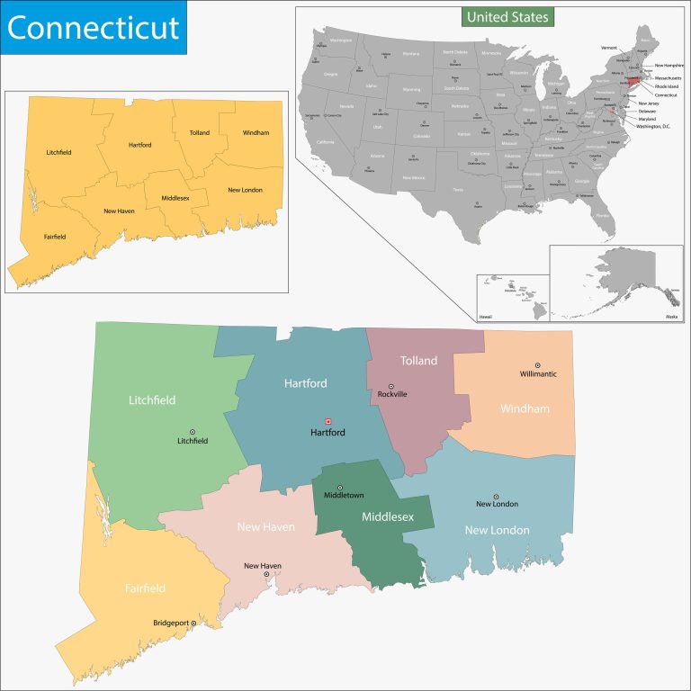 Connecticut location on the US map