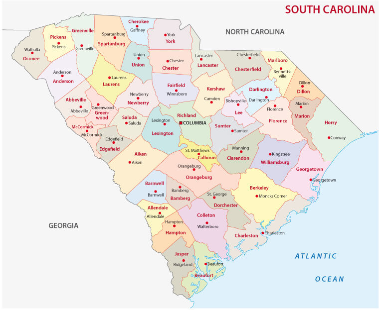 south carolina administrative map