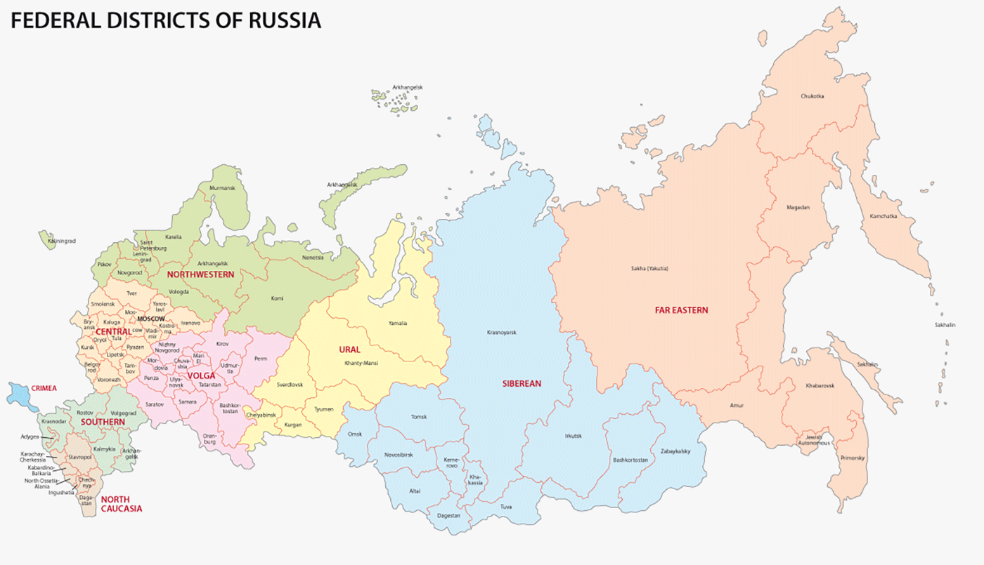 Federal districts of Russia map