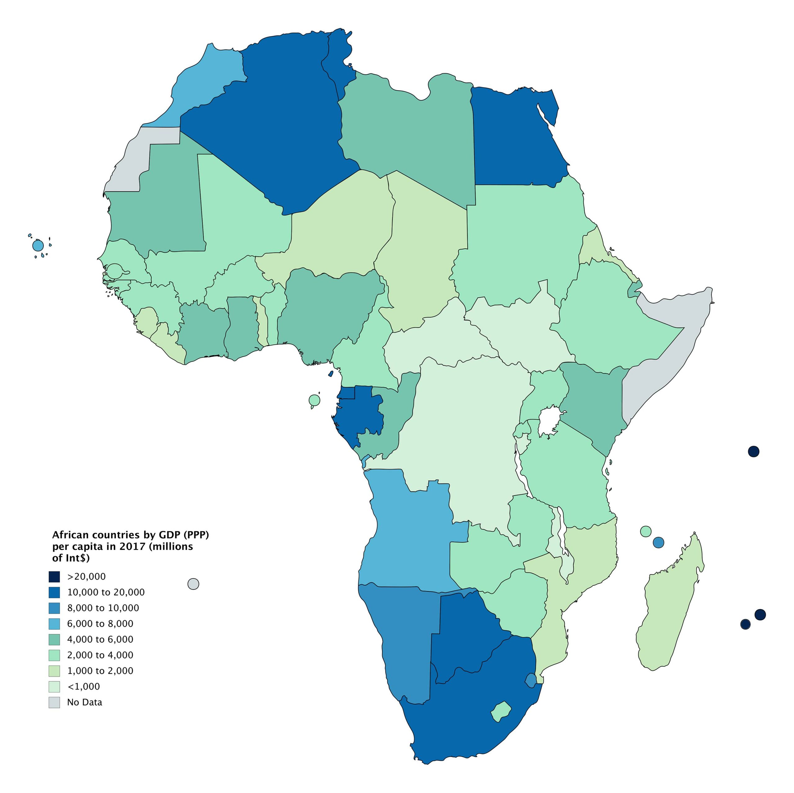 African Countries by GDP (PPP) Per Capita Map (2020)