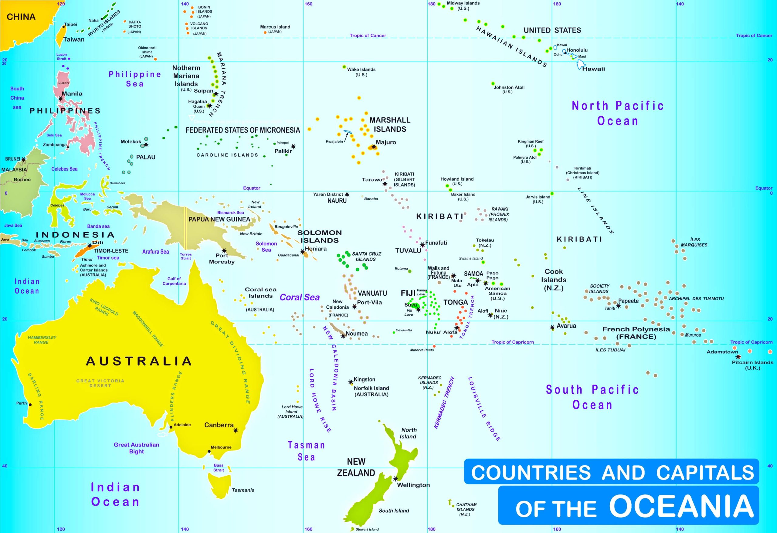 Countries and Capitals of the Oceania