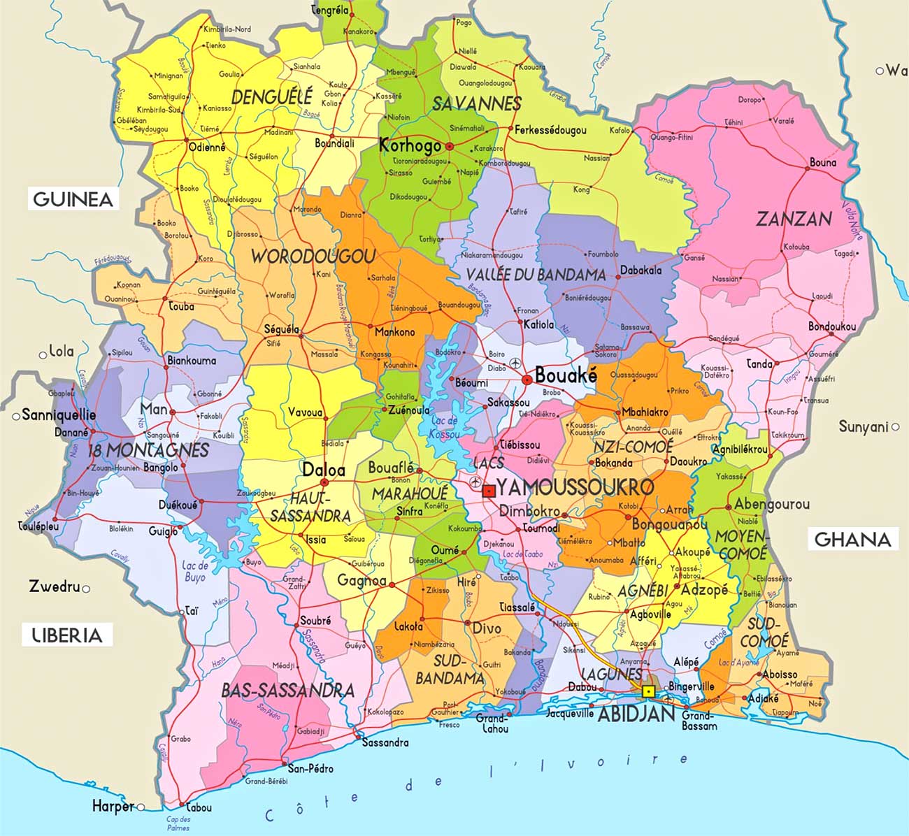 Ivory Coast Cities Map