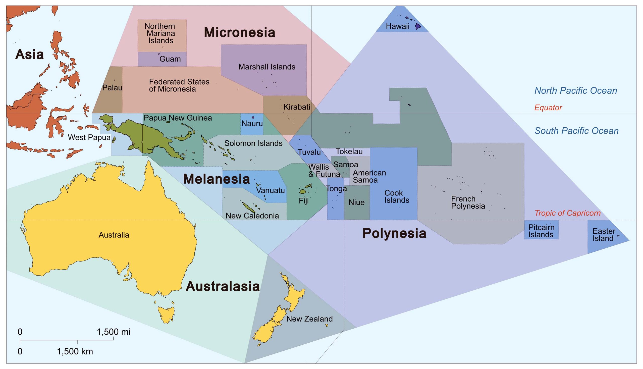 Oceania Countries and Subregions Map