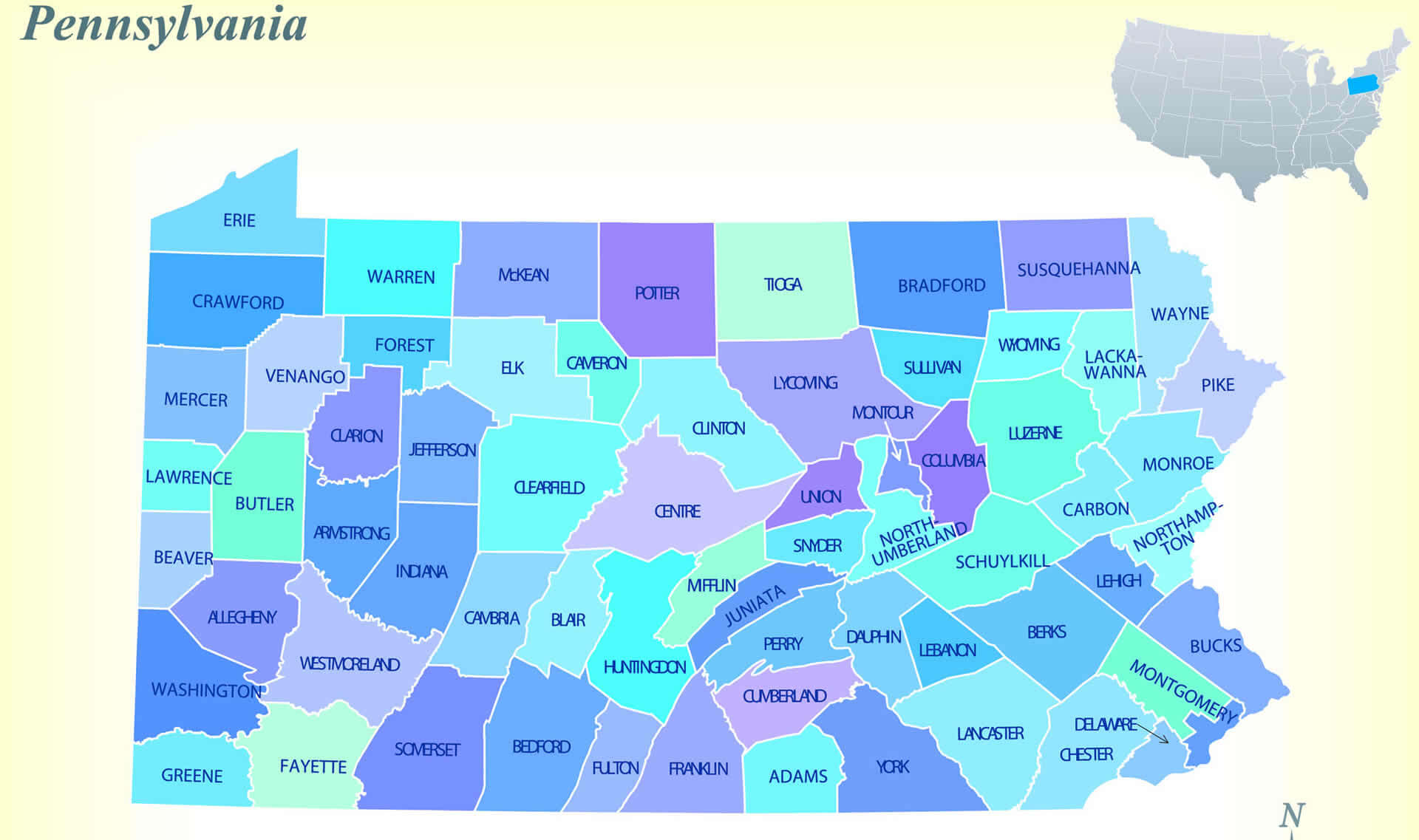 County map of Pennsylvania