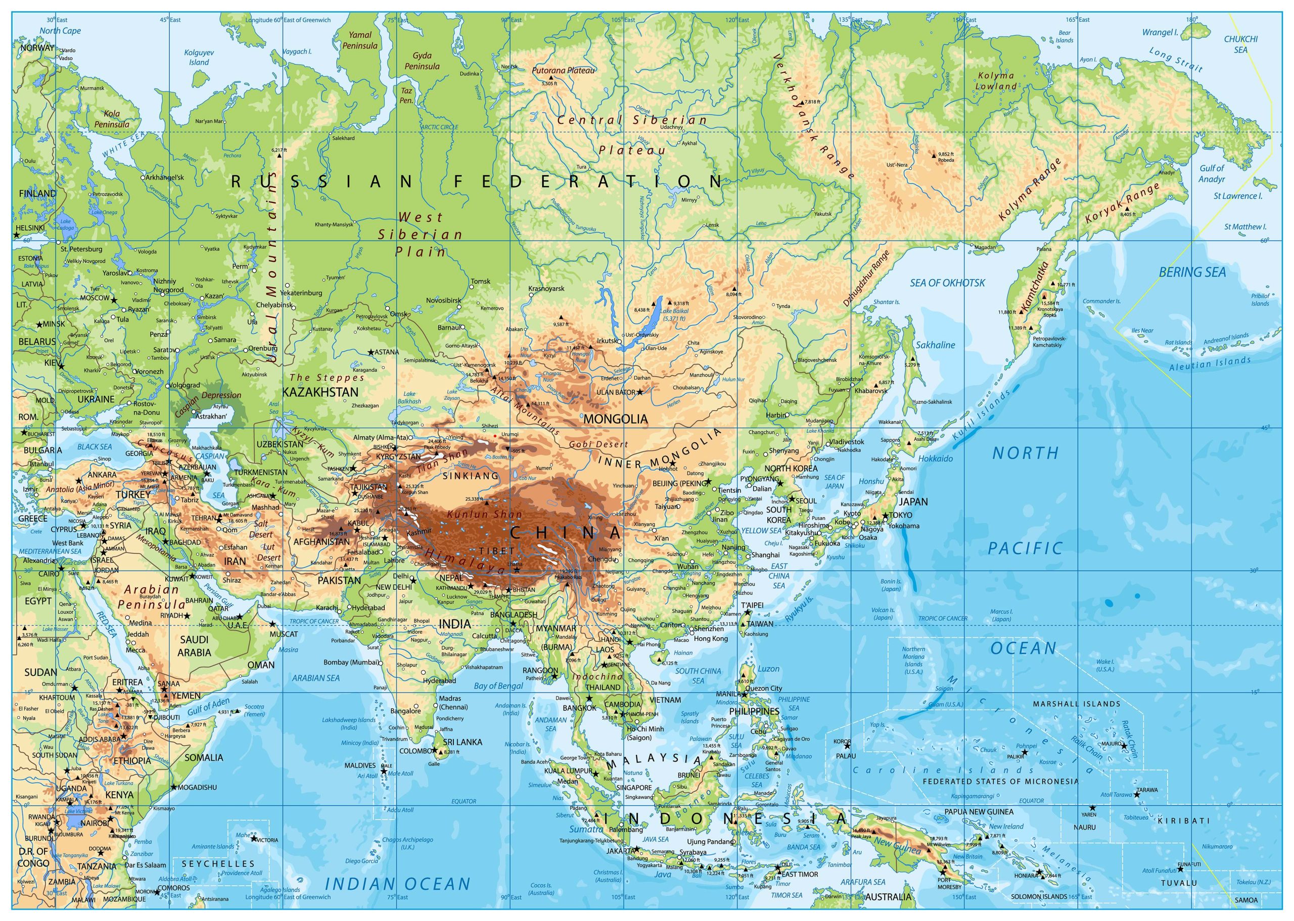 Asia Physical Map