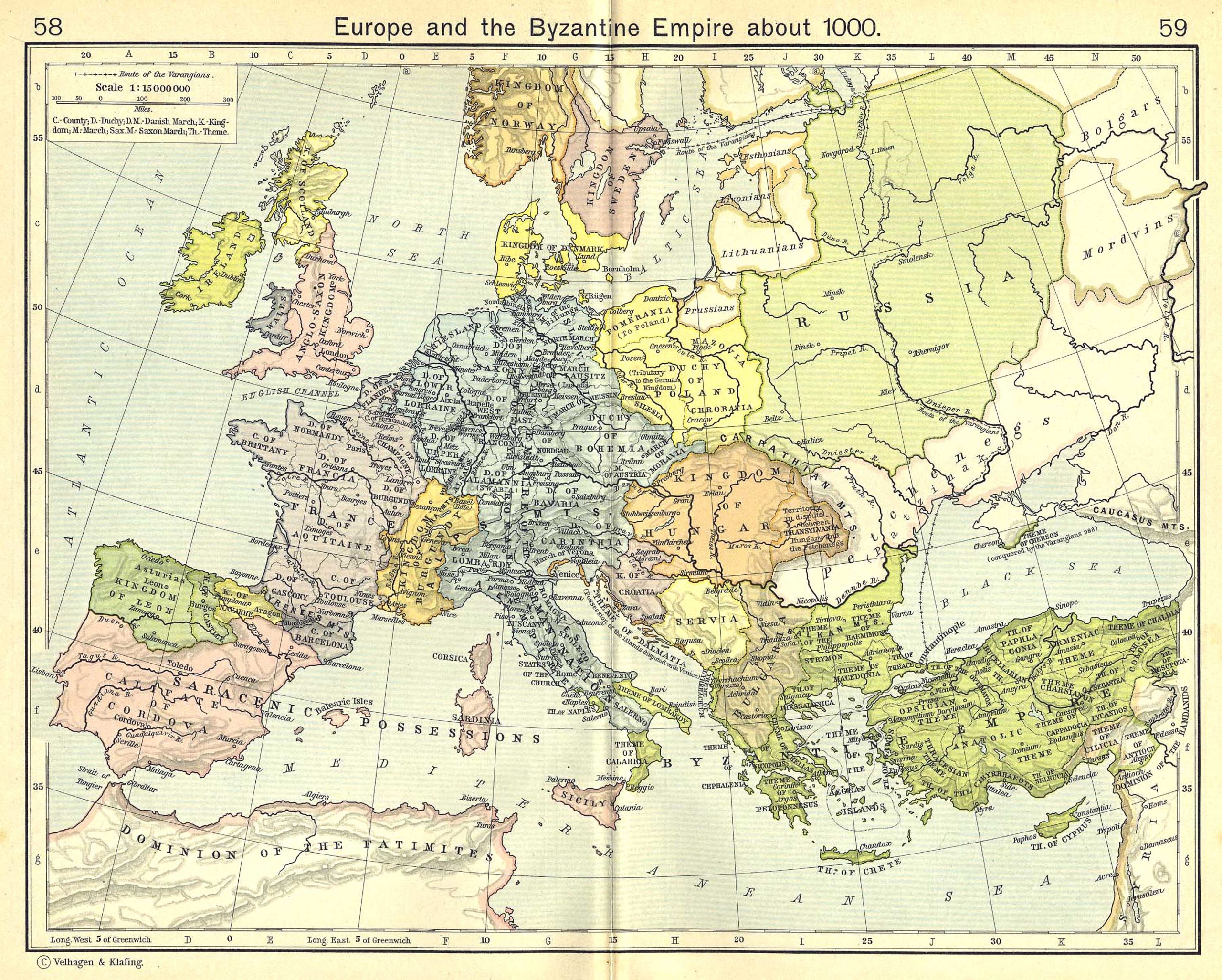 Europe Historical Map (Byzantine Empire - 1000 AD)