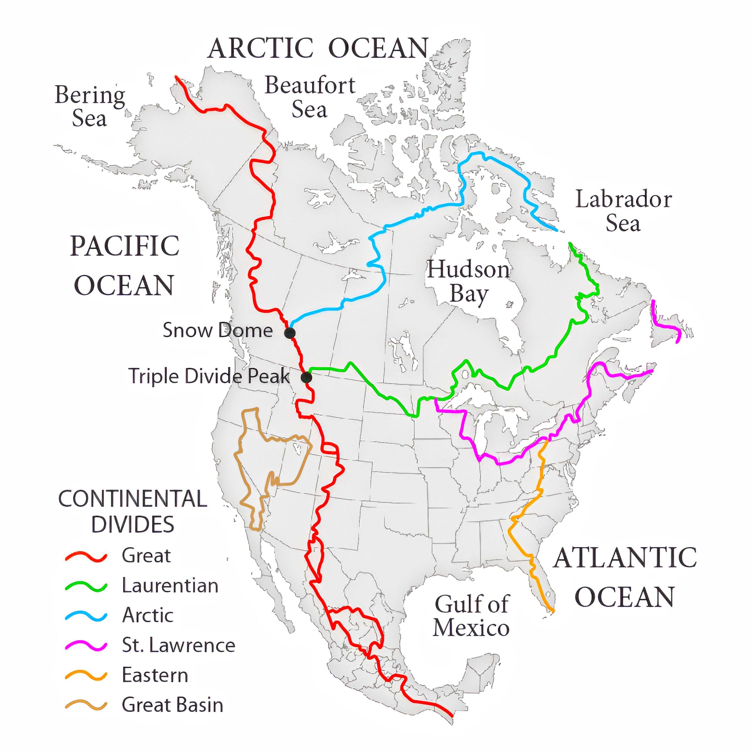 Hydrological Divides of North America Watersheds Map