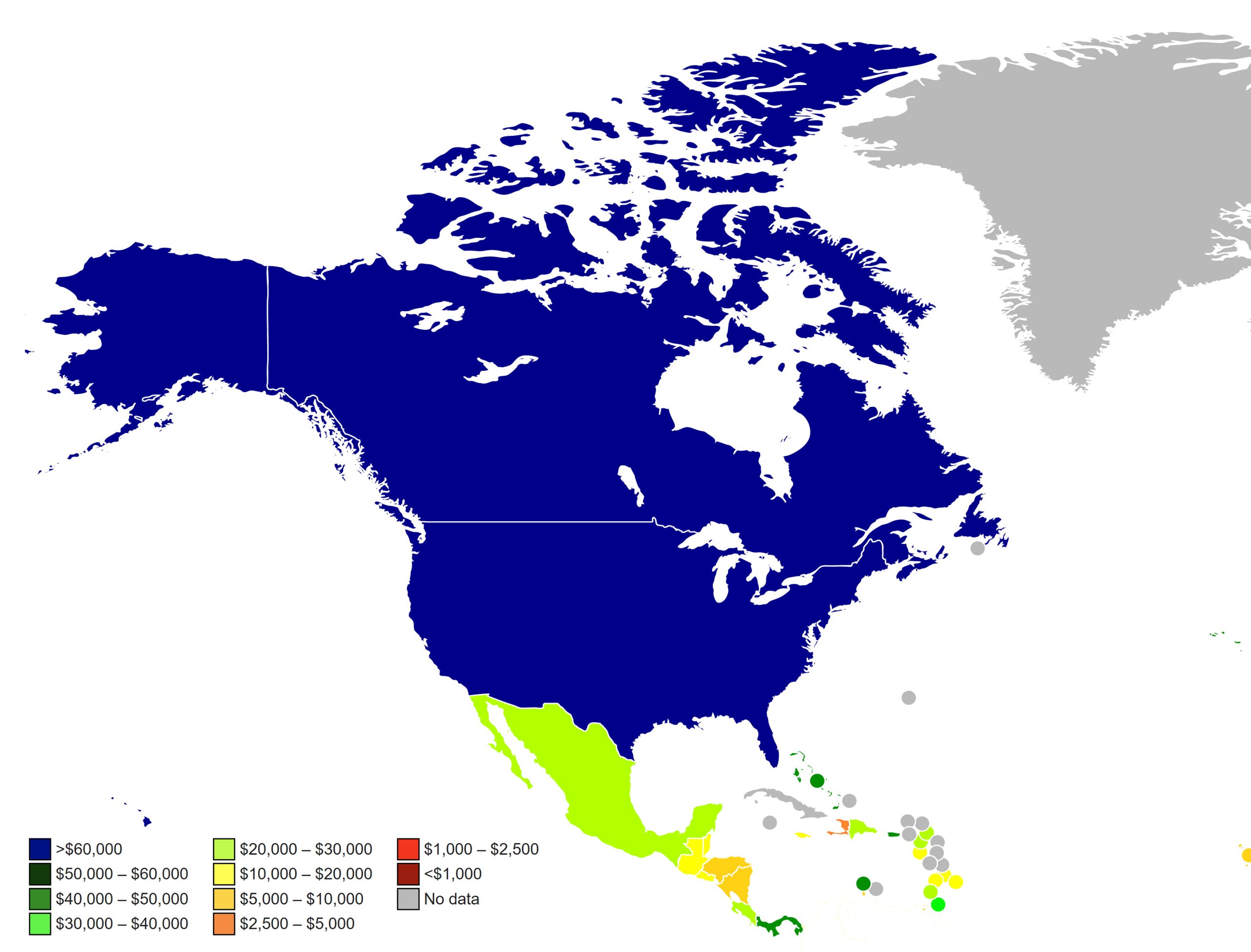 North America Countries by GDP (PPP) Per Capita Map (2023)