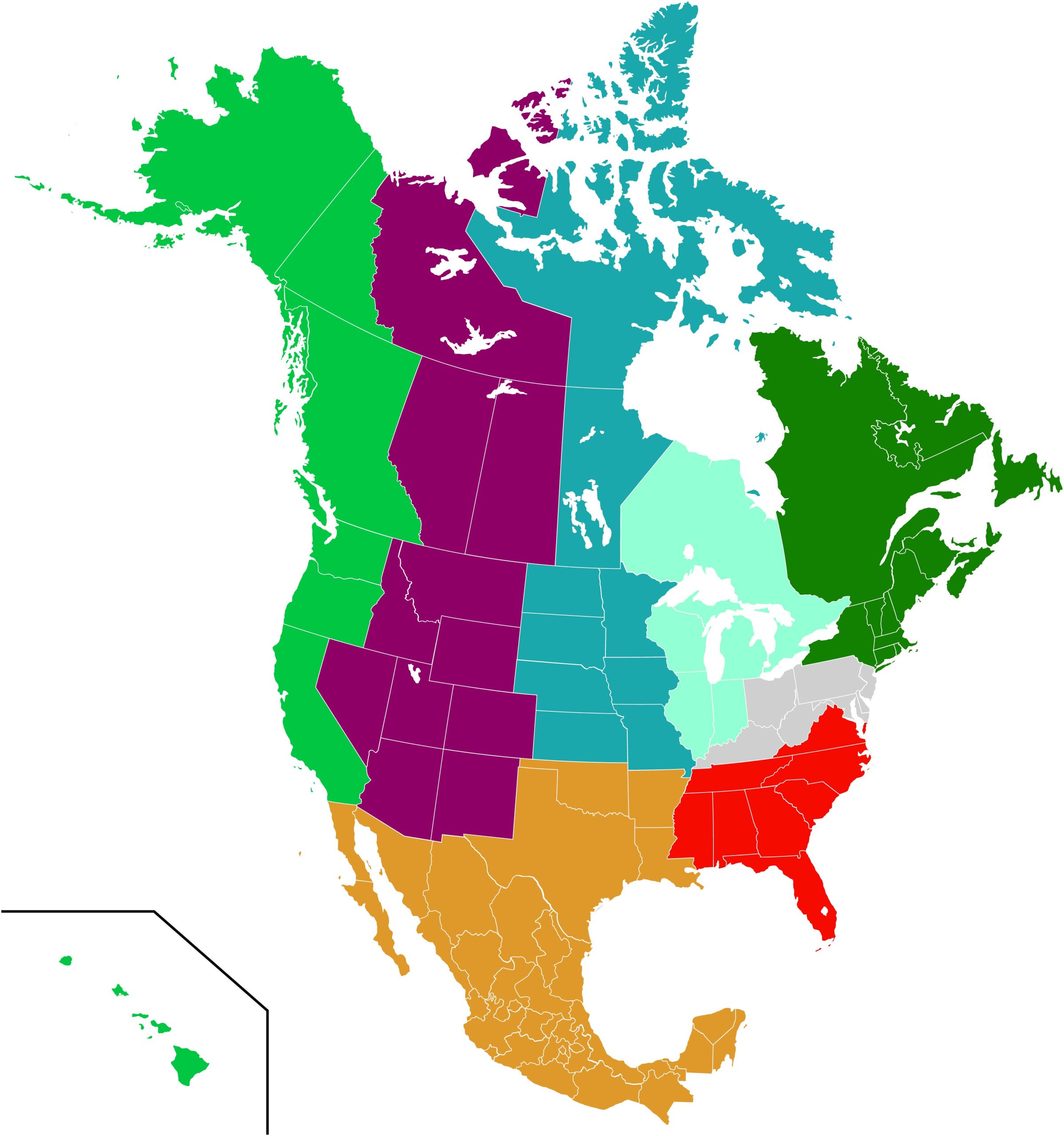 North America Regions Map