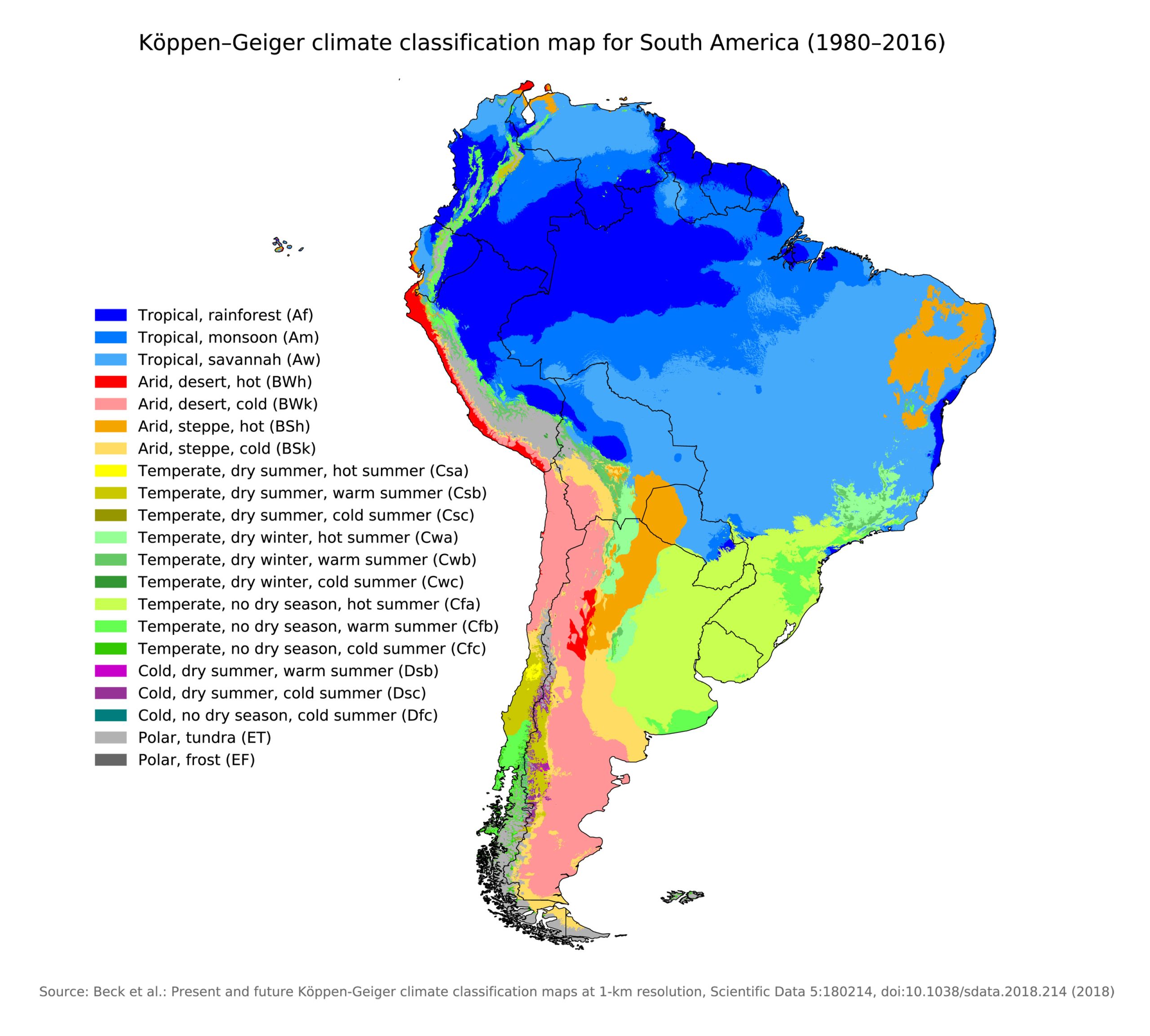 South America Climate Map (1980 - 2016)
