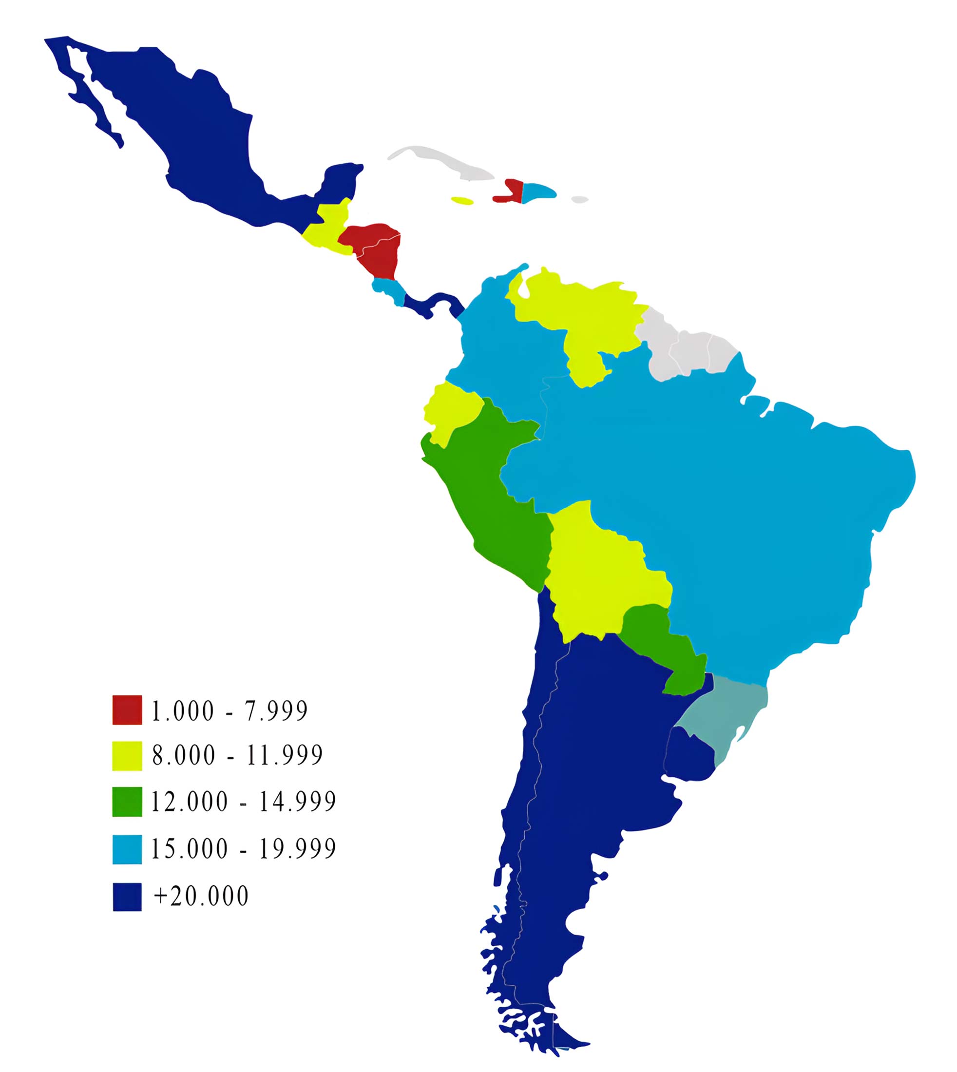South America Countries by GDP (PPP) Per Capita Map (2019)