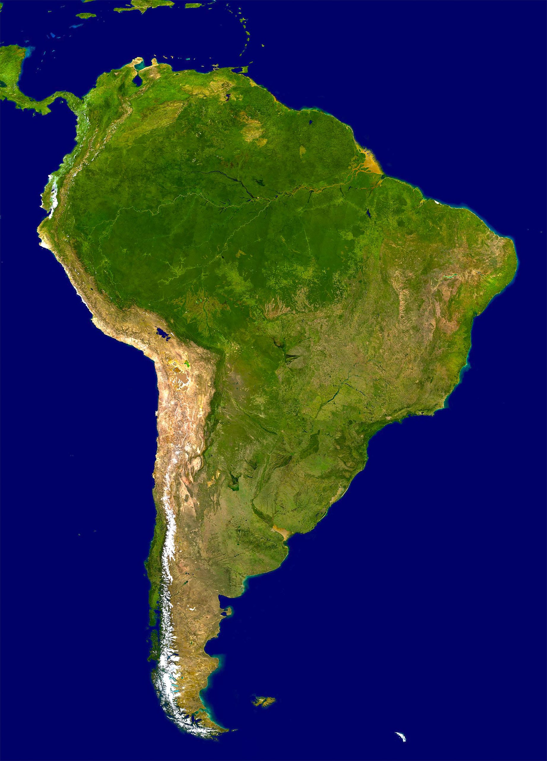 South America Earth Satellite Map
