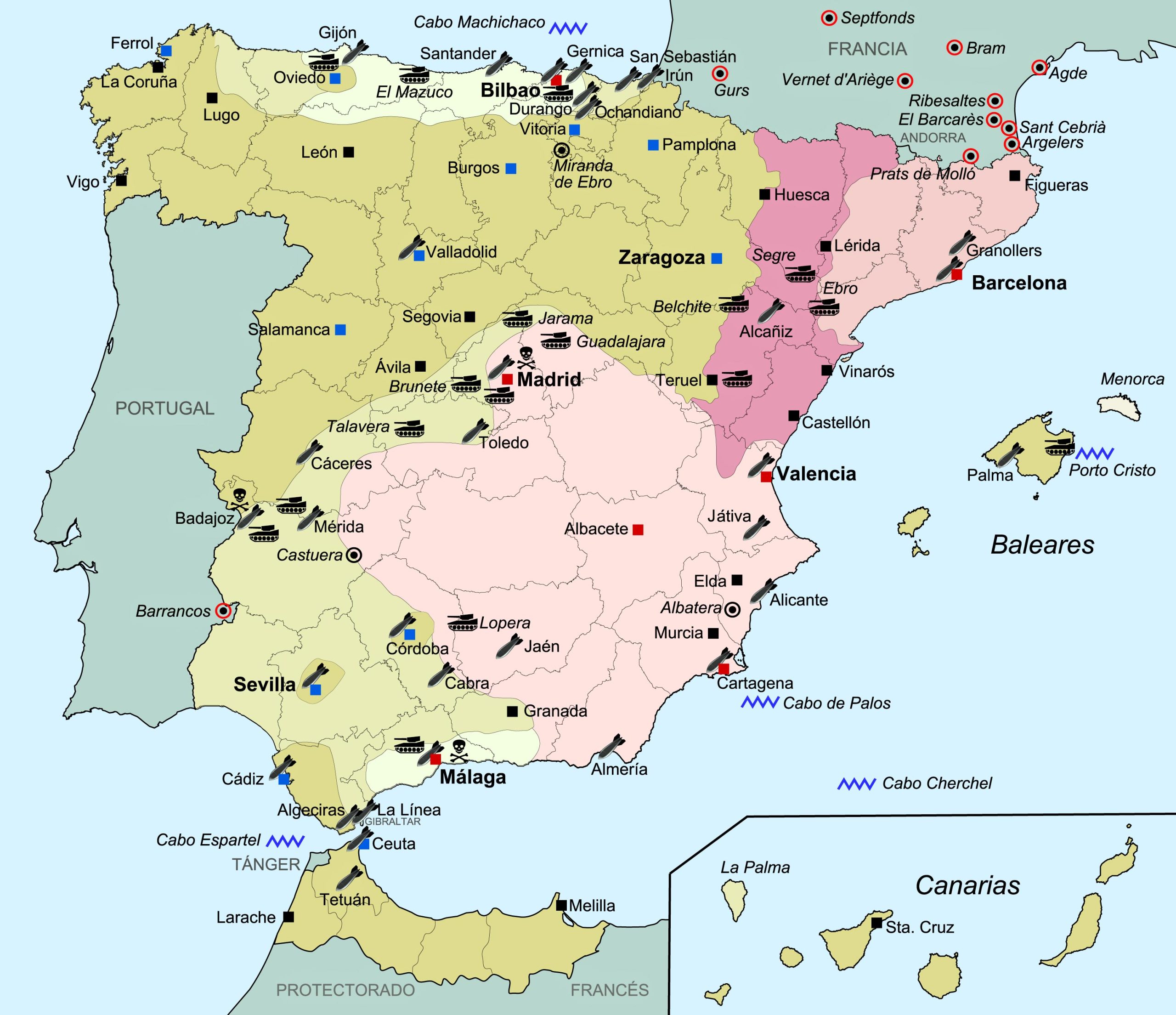 Spanish Civil War Map (1936–1939)