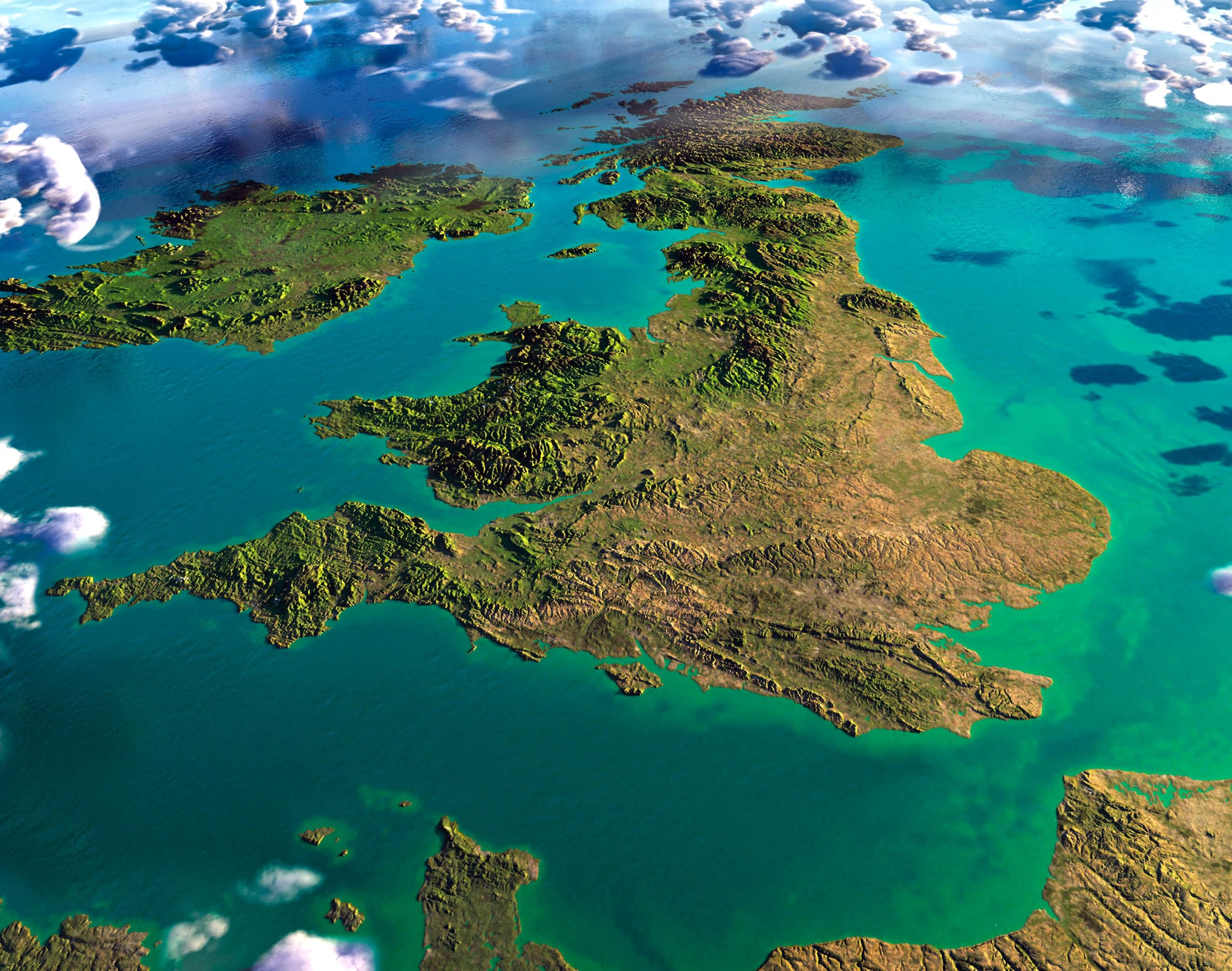 United Kingdom 3D View From Space