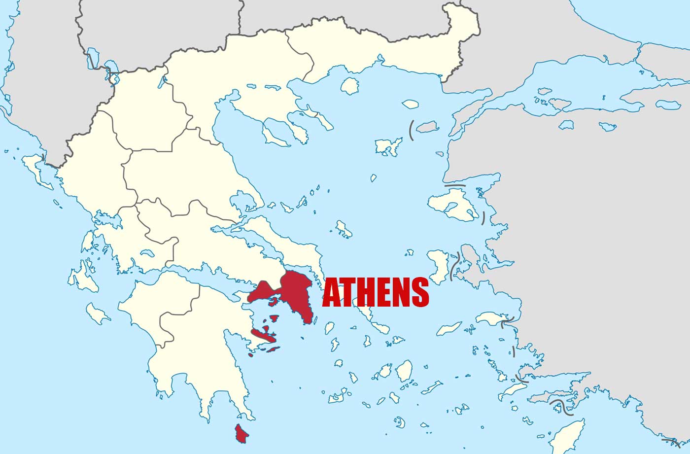 Location of Athens on Greece Map