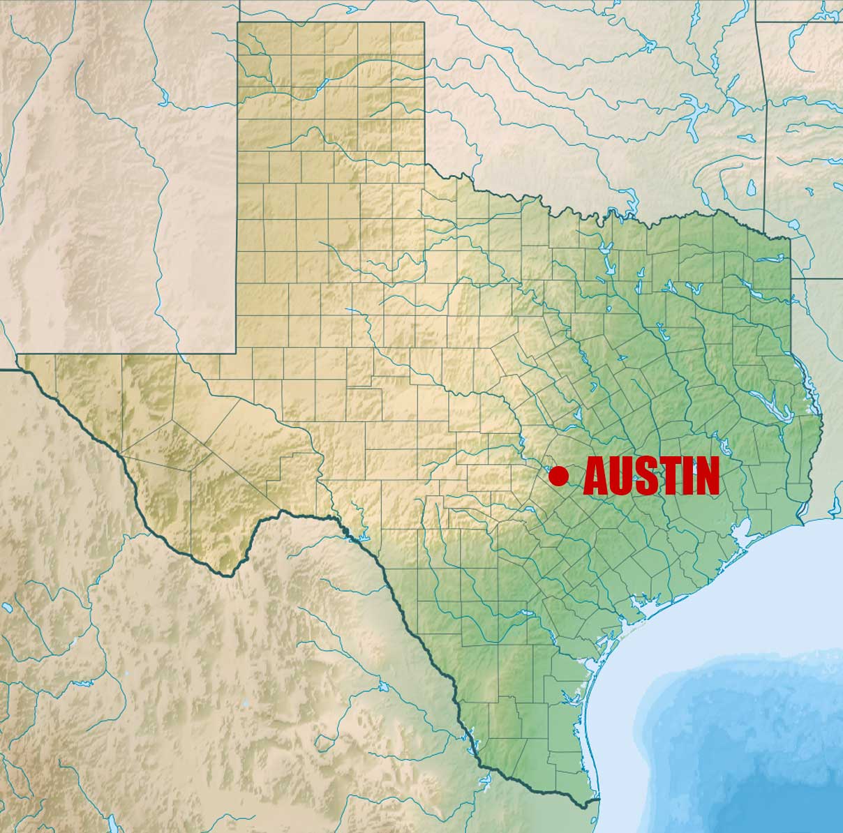 Location of Austin on US Texas Map