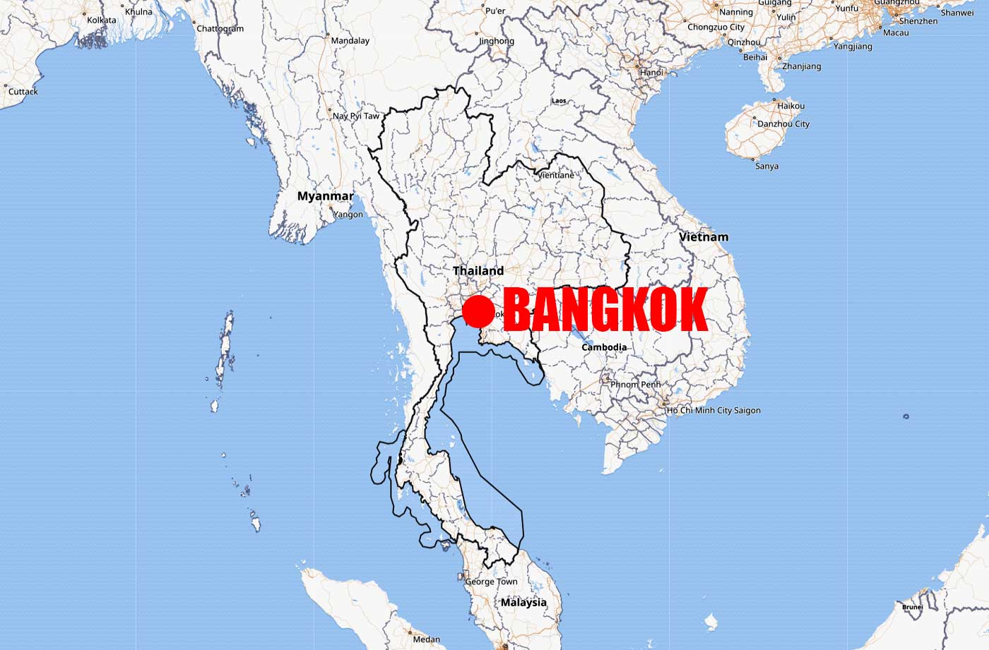 Location of Bangkok on Thailand Map