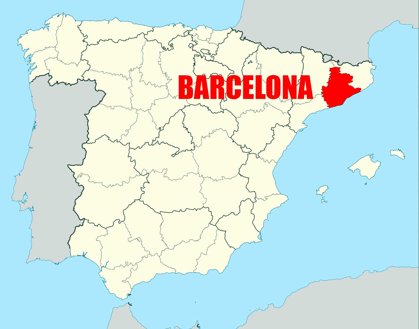 Location of Barcelona on Spain Map