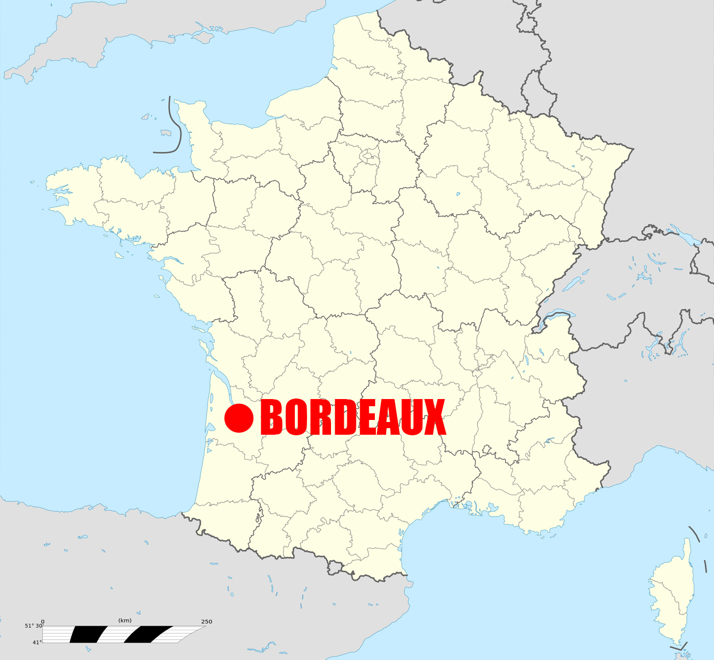 Location of Bordeaux on France Map