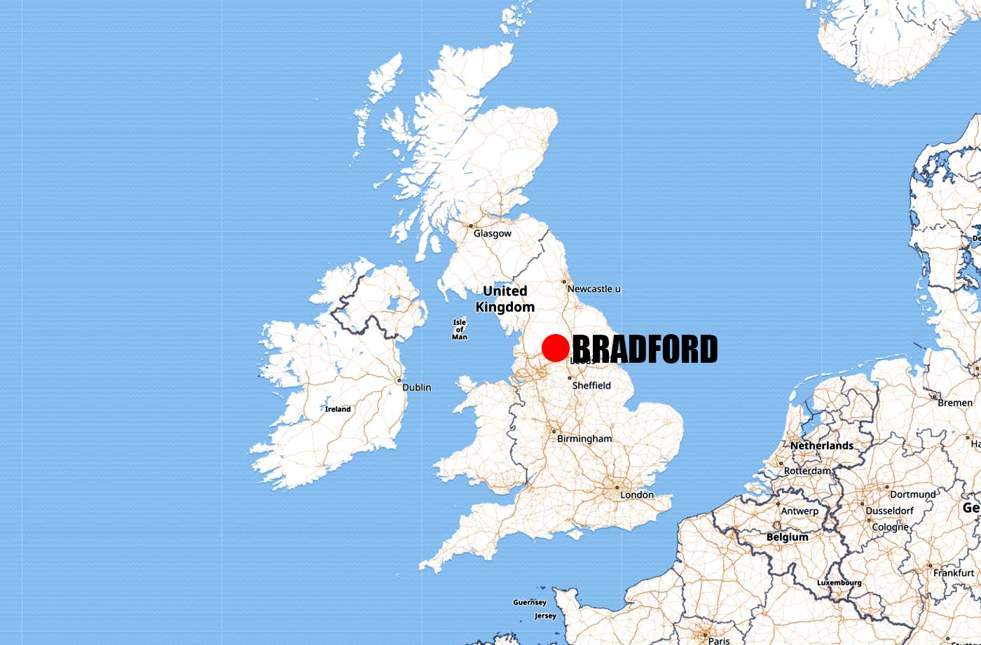 Location of Bradford City on United Kingdom and England Map