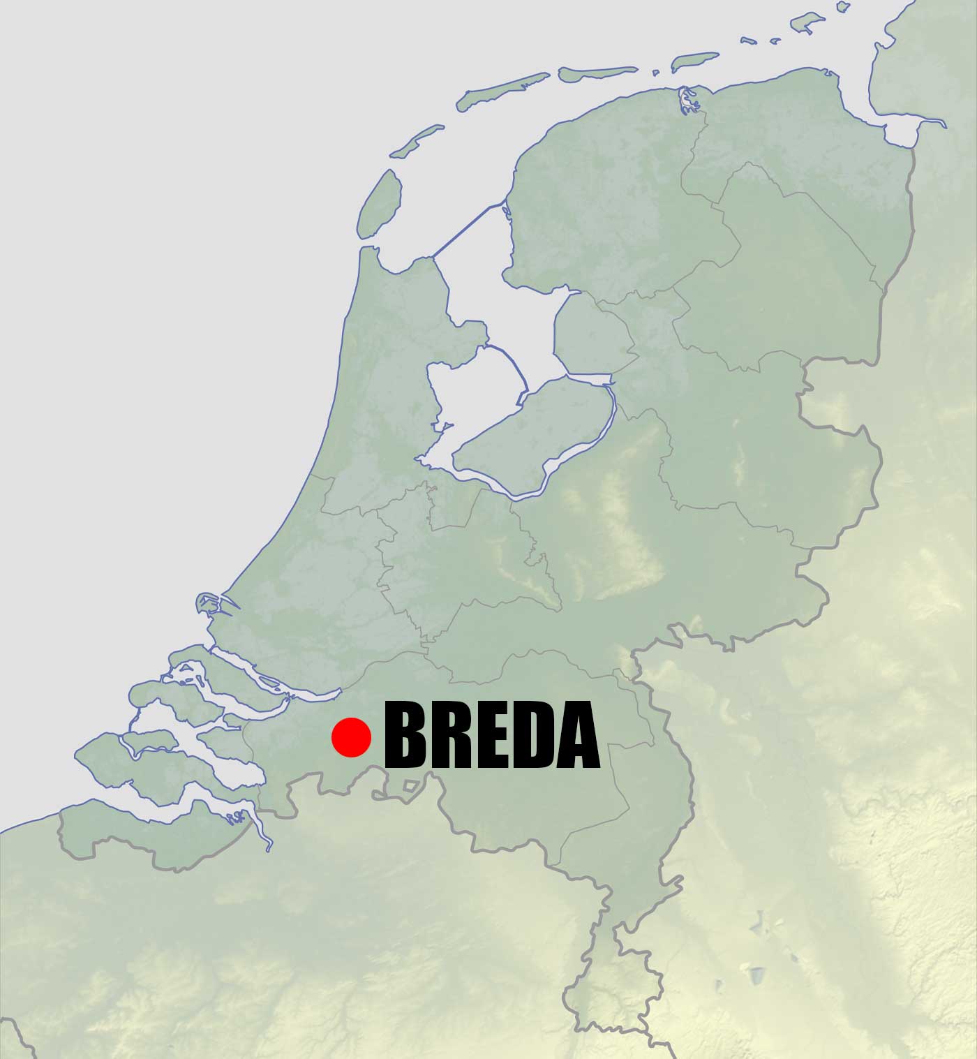 Location of Breda City on Netherlands Map