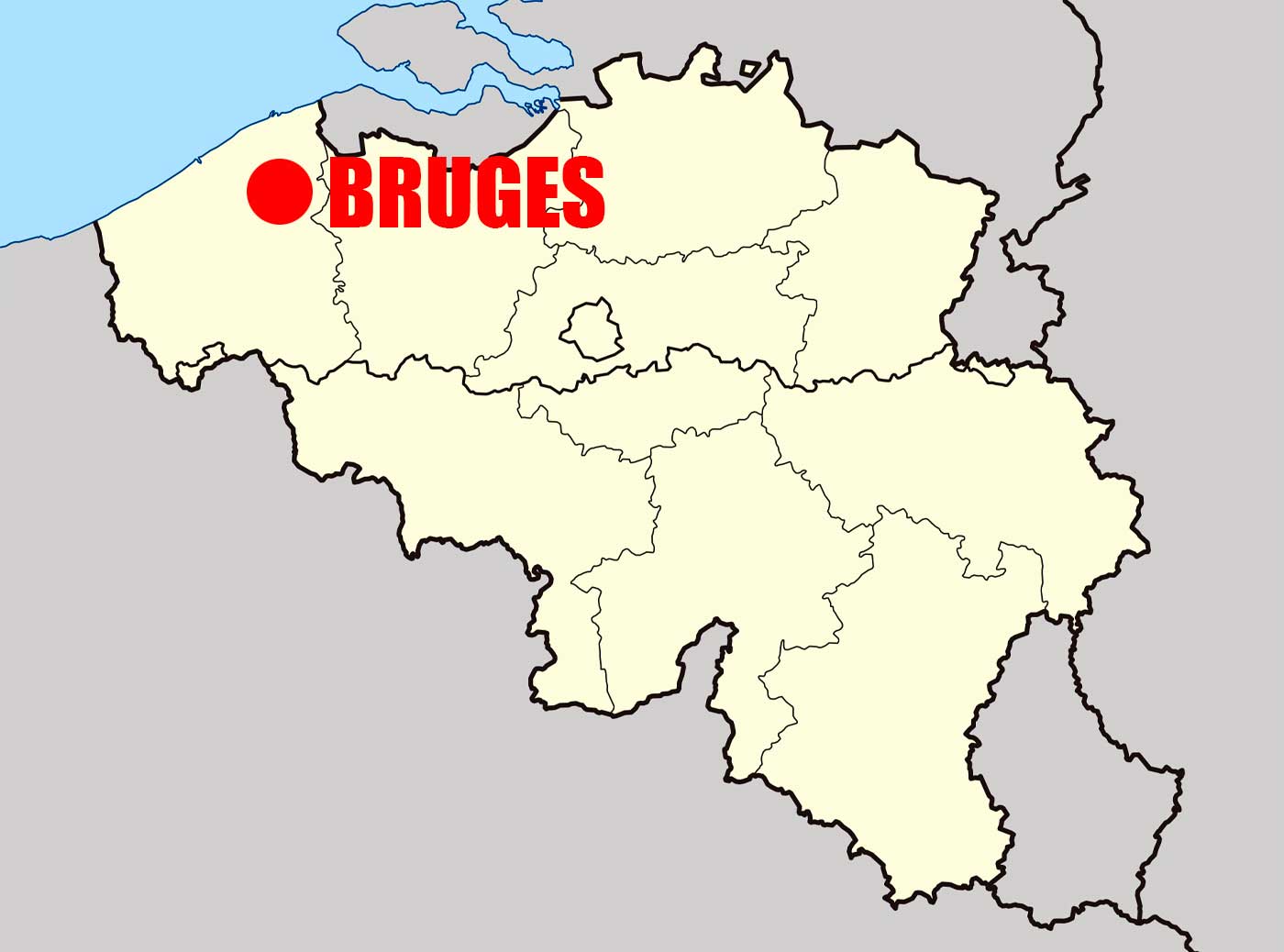 Location of Bruges City on Belgium Map