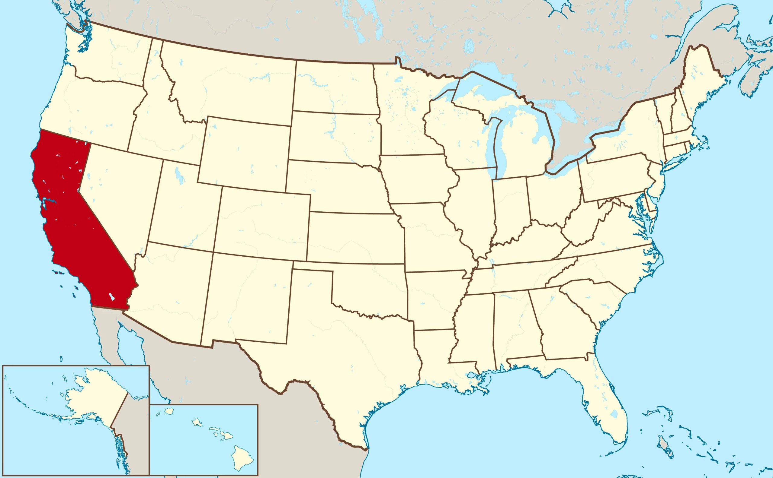 Map of California's Location in the US Map
