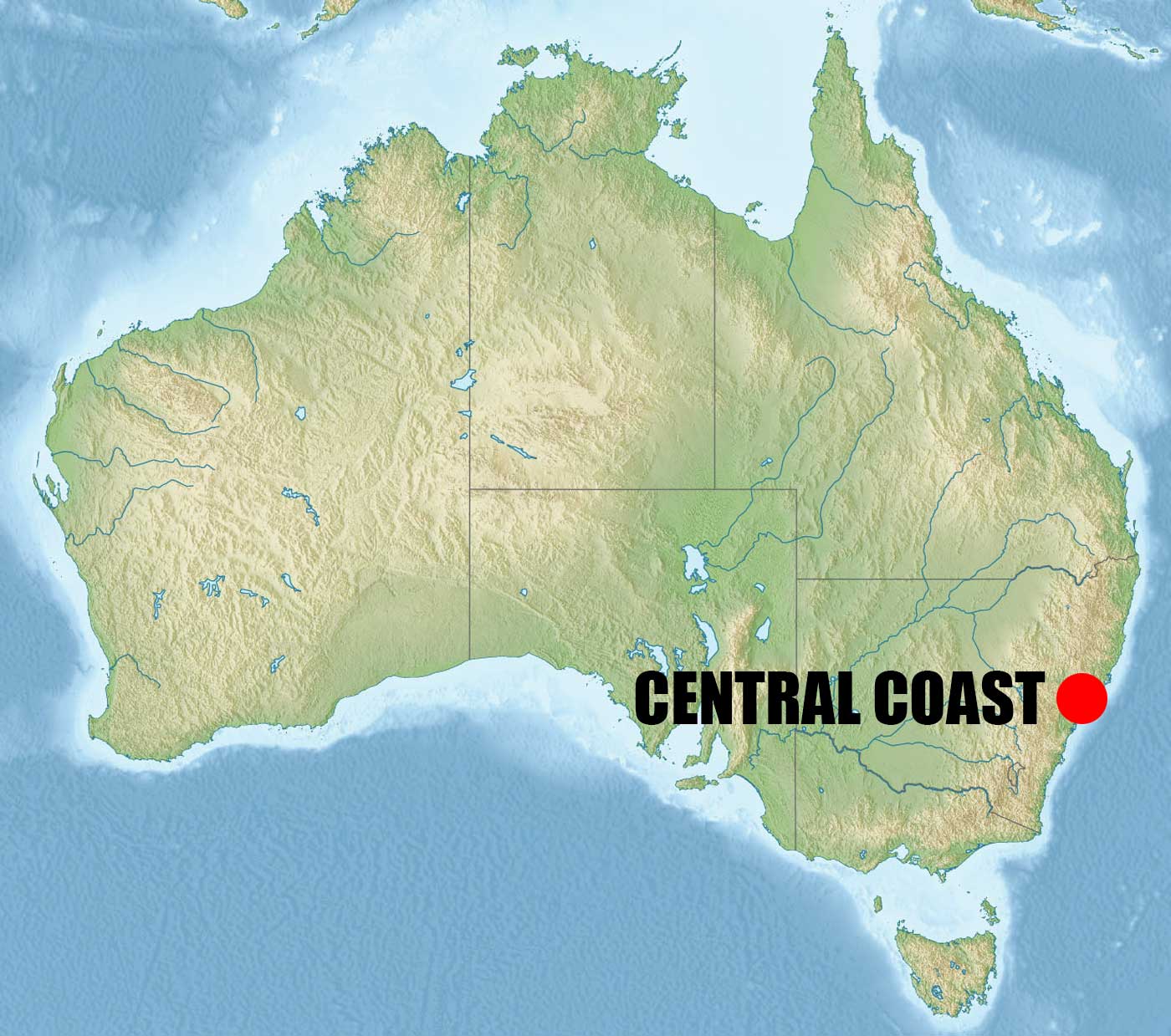 Location of Central Coast on Australia Map