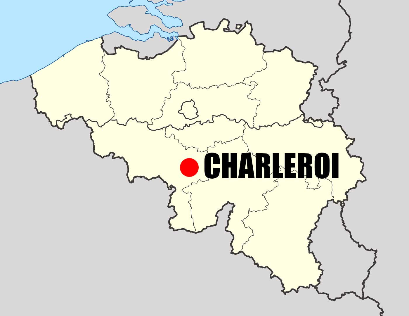 Location of Charleroi on Belgium Map