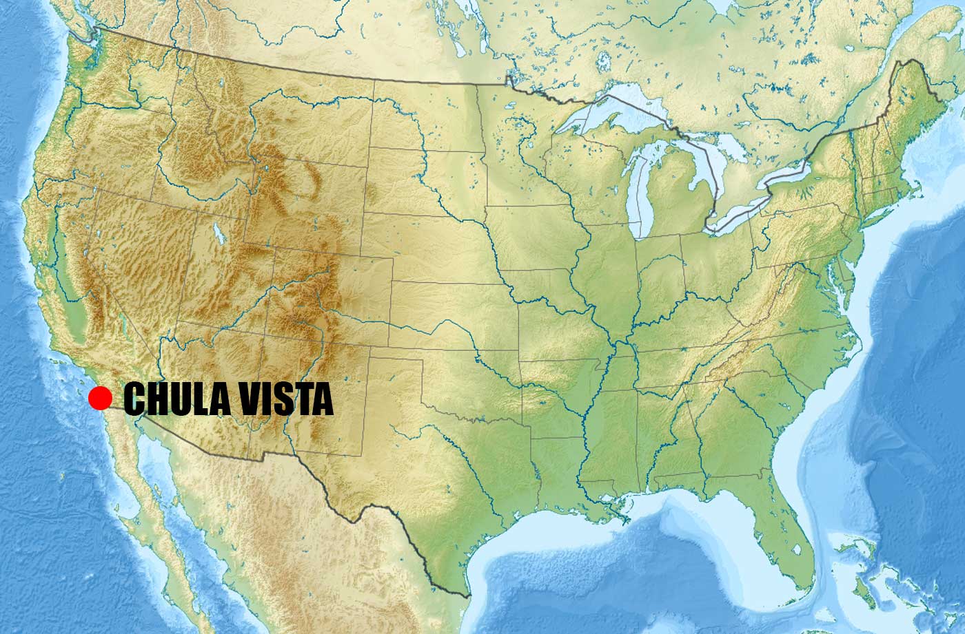 Location of Chula Vista on US California Map