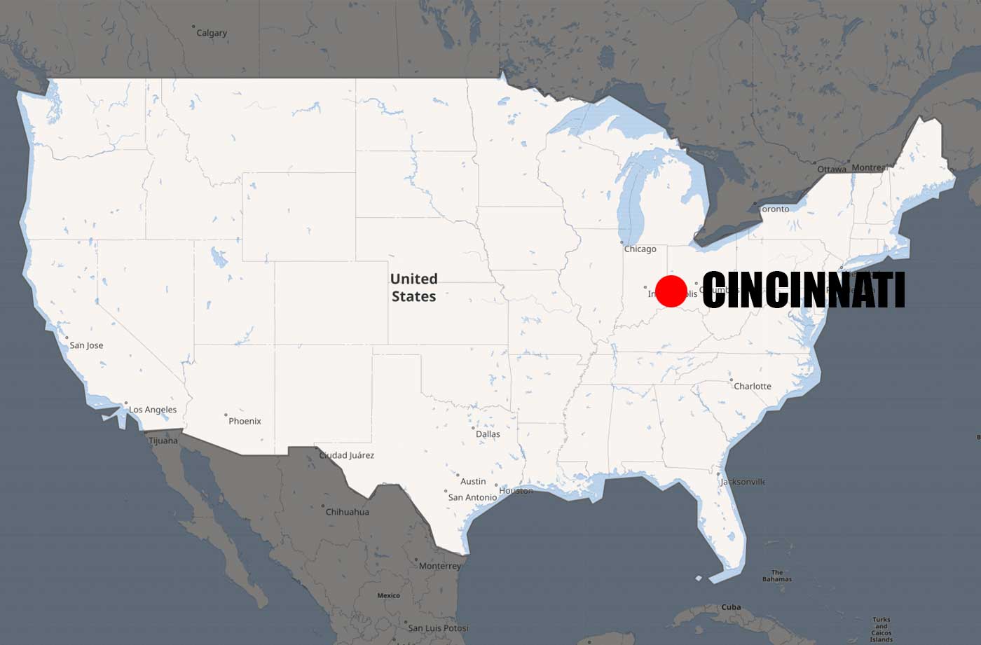 Location of Cincinnati on US Ohio Map