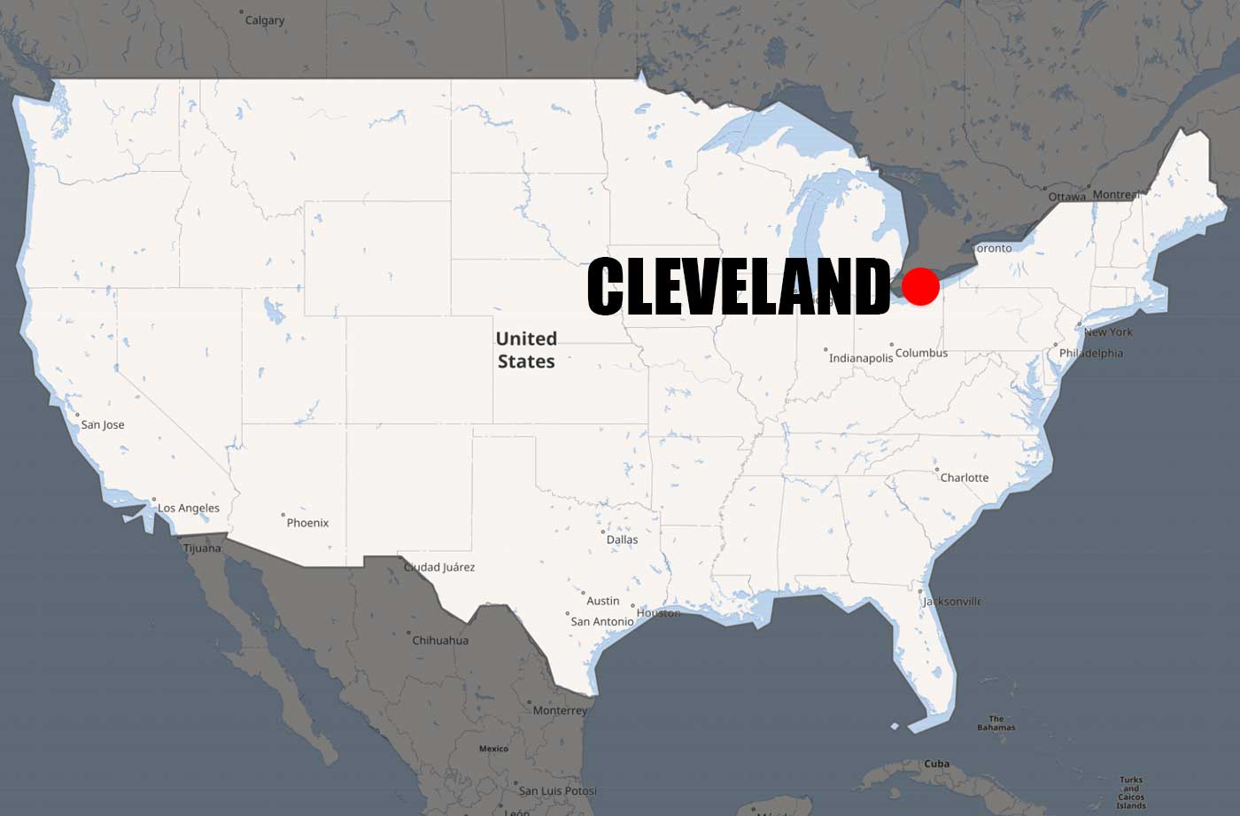 Location of Cleveland on US Ohio Map