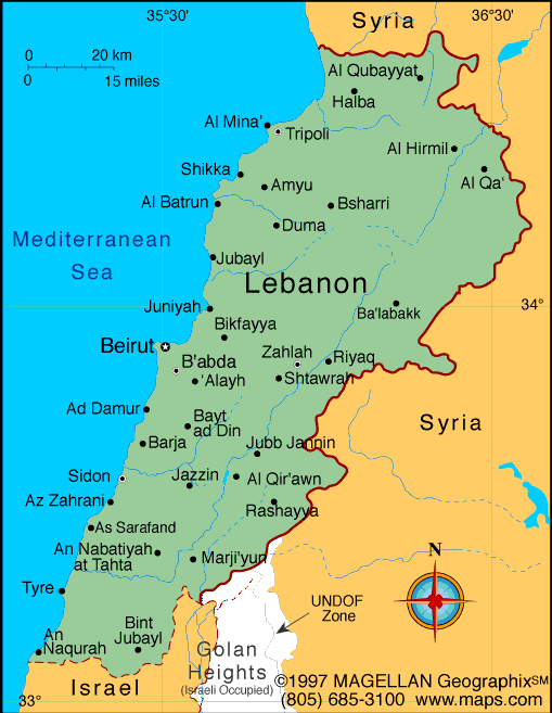 Lebanon cities map
