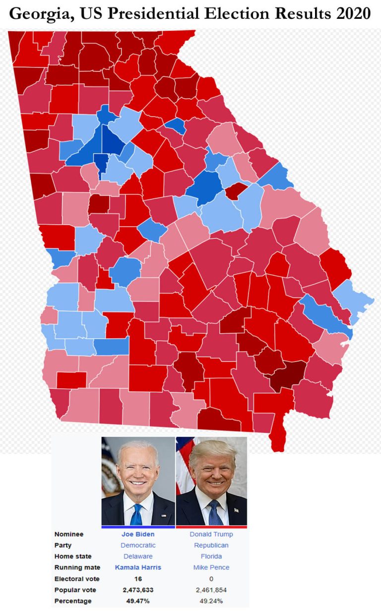2020 united states presidential election in georgia by counties map