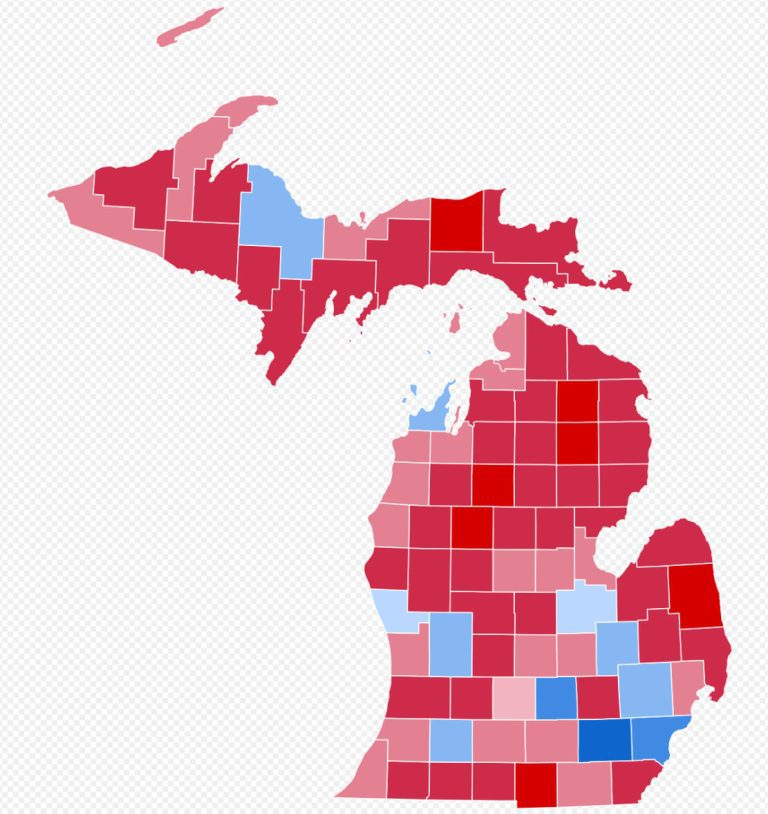 2020 United States presidential election in michigan by counties map